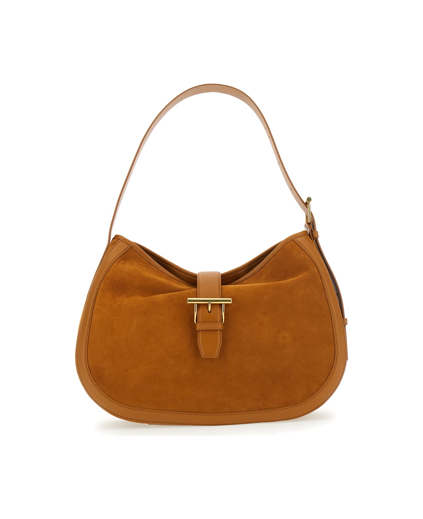 Alexander McQueen Brown Shoulder Bag With Adjustable Shoulder Strap And T Buckle Closure On The Front In Suede Woman - Brown