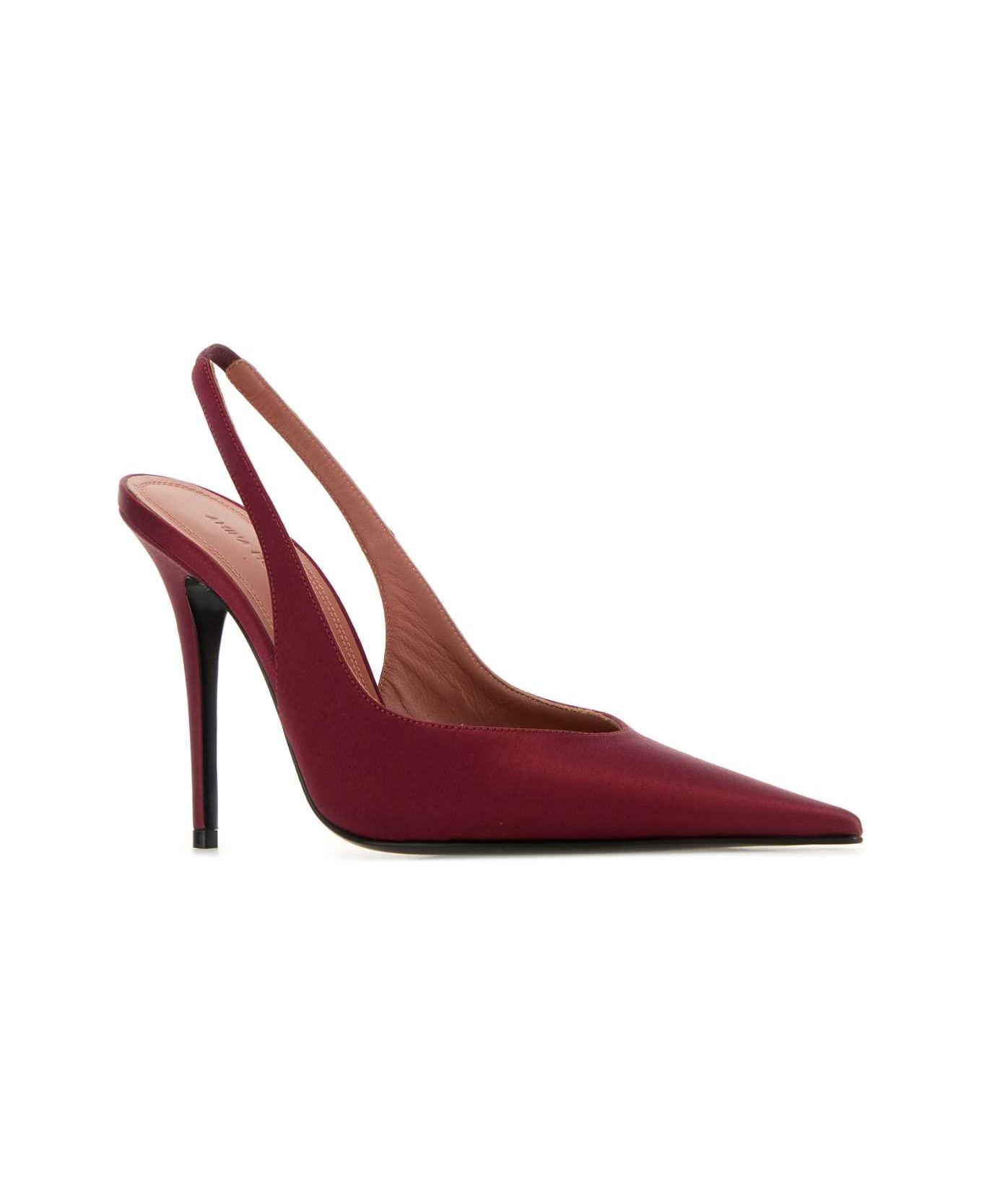 Amina Muaddi Red Satin Anok Pumps - WINE105MMSMHEEL