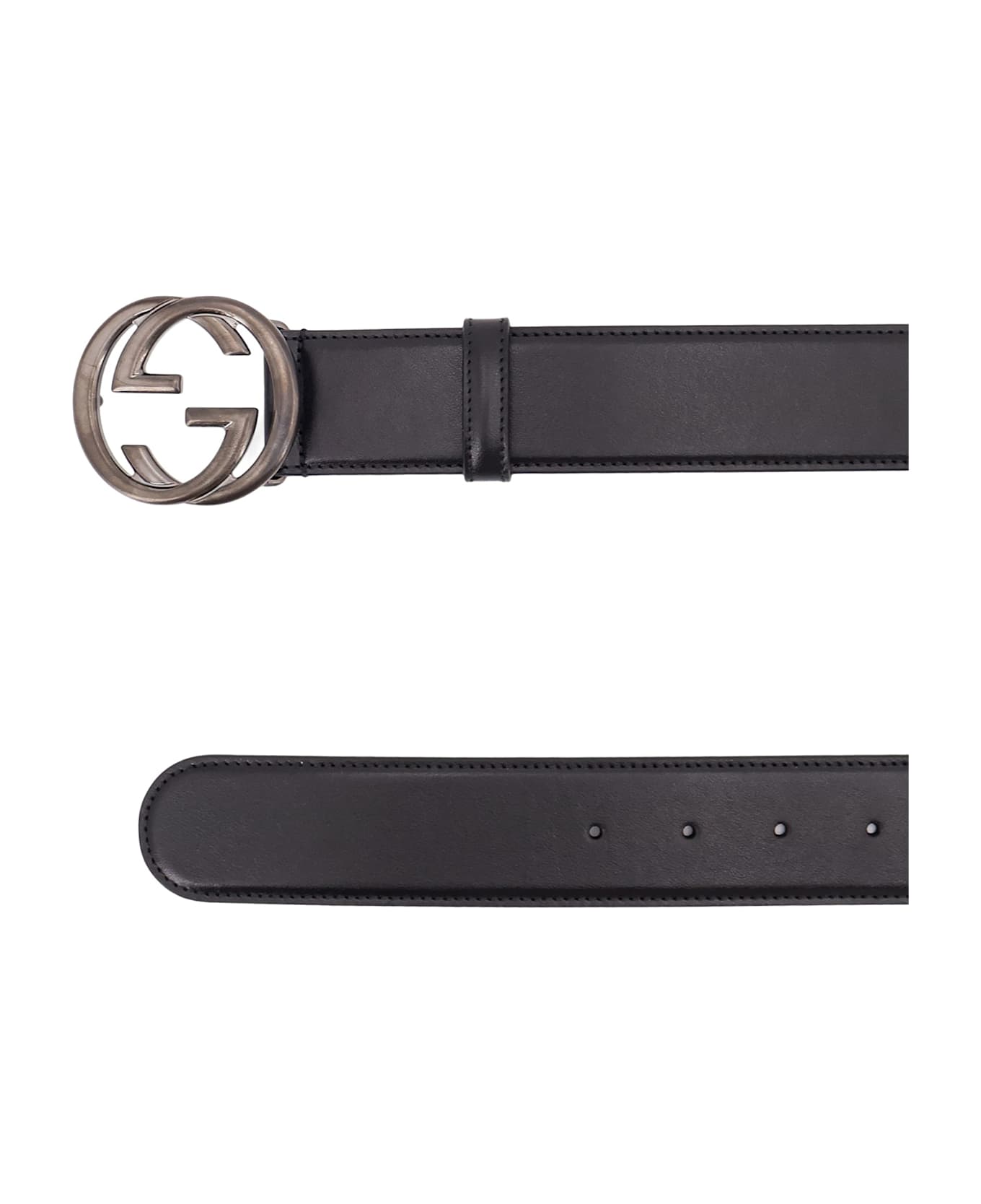 Gucci Leather Belt With Incrocio Gg Buckle - Black