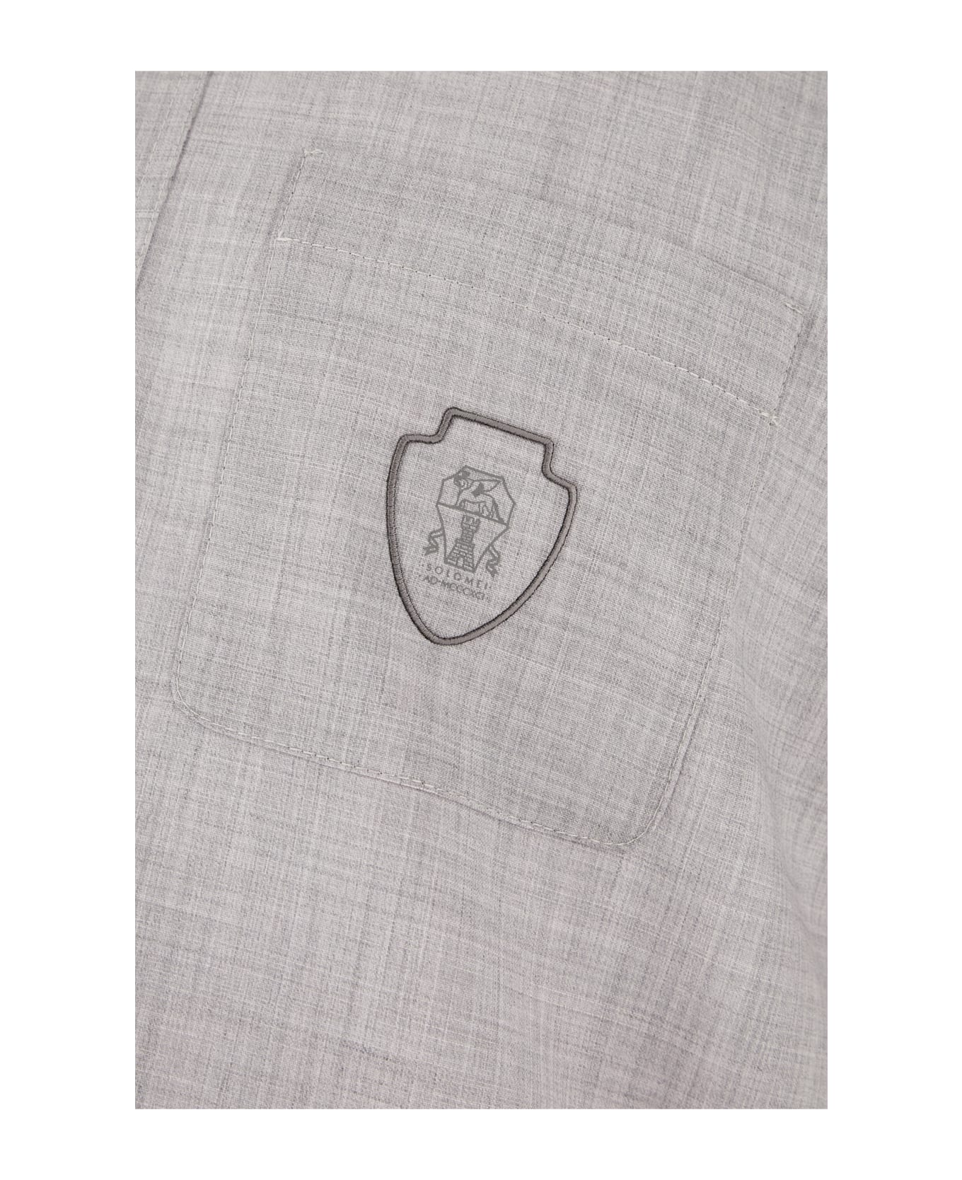 Brunello Cucinelli Embroidered Wool Polo Shirt - LIGHT GREY