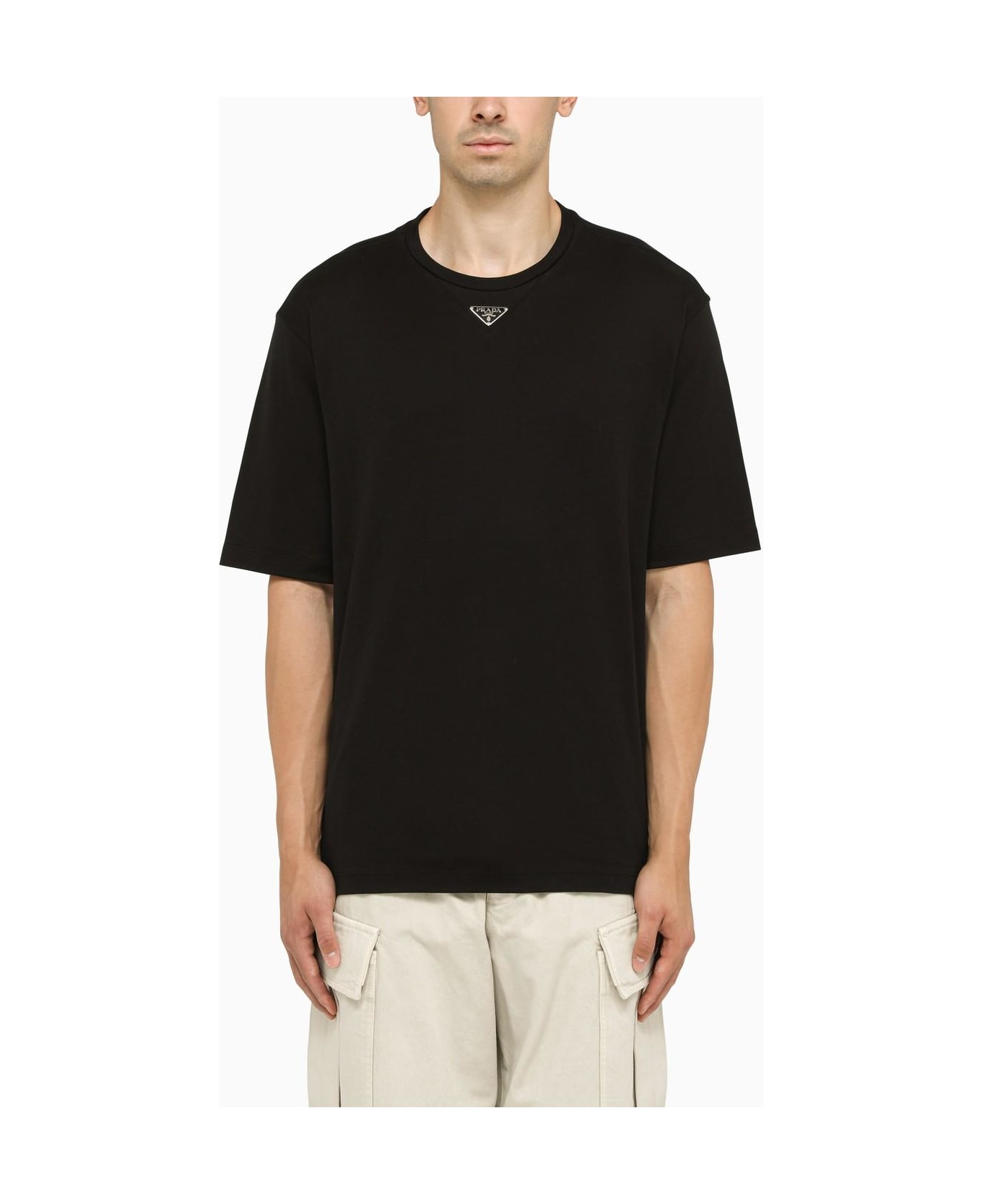 Prada Black T-shirt With Logo Plaque - NERO