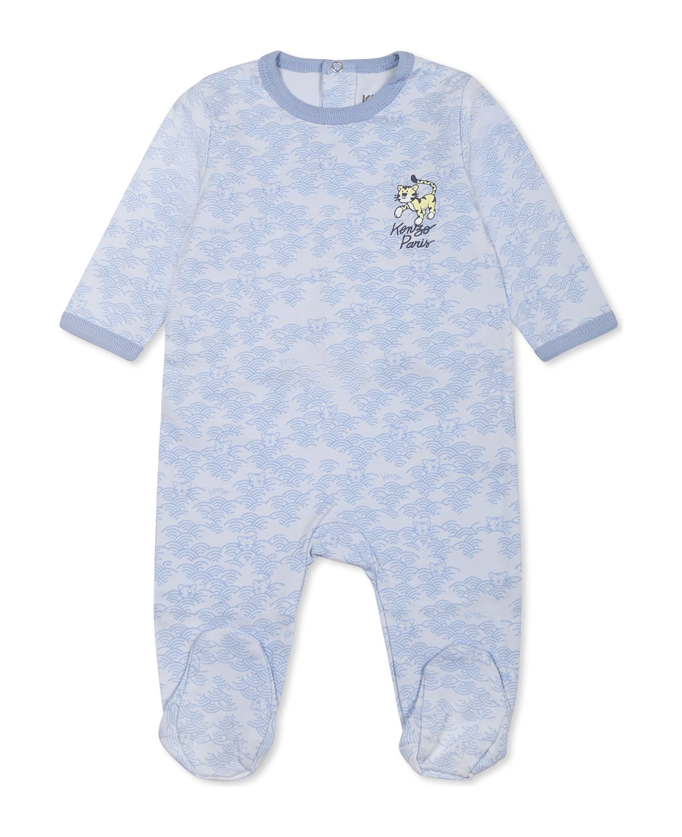 Kenzo Kids Light Blue Babygrow For Baby Boy With Tiger Print - Light Blue