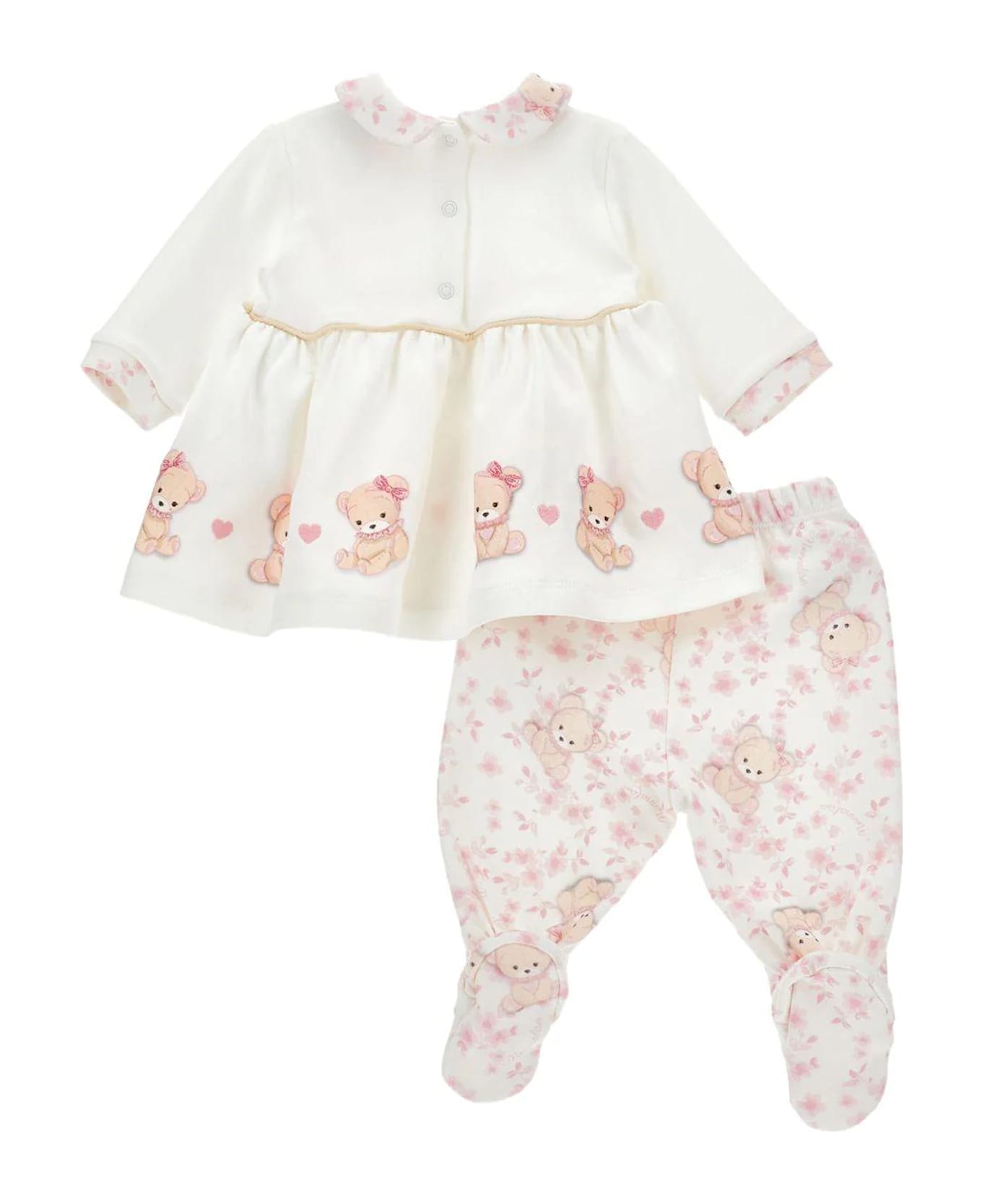 Monnalisa Ivory Birth Set For Baby Girl With Teddy Bears - Ivory