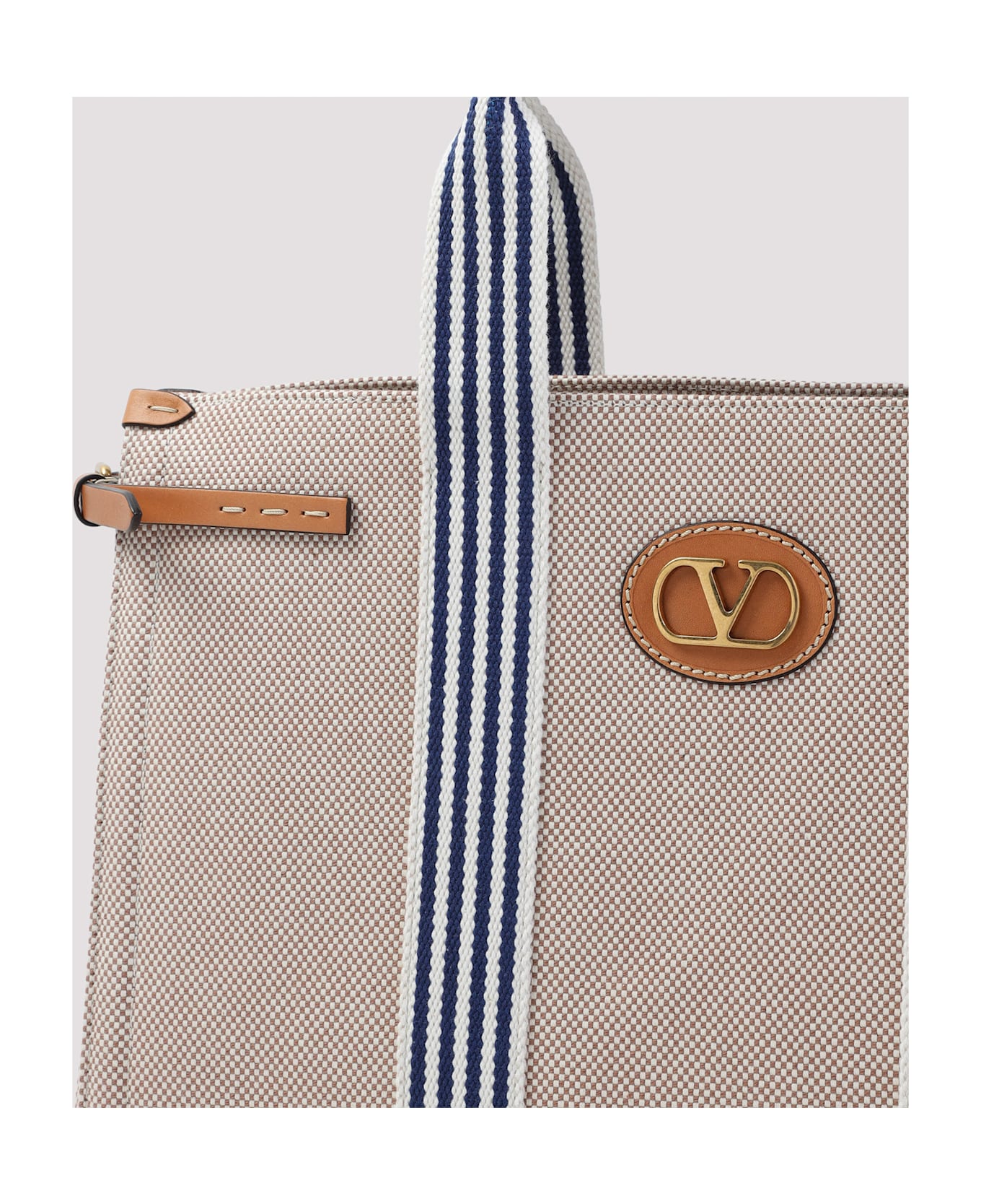 Valentino Garavani 
antibes
 Canvas Tote Bag - Qxj Naturale Tobacco Bianco Blue Natural Cam