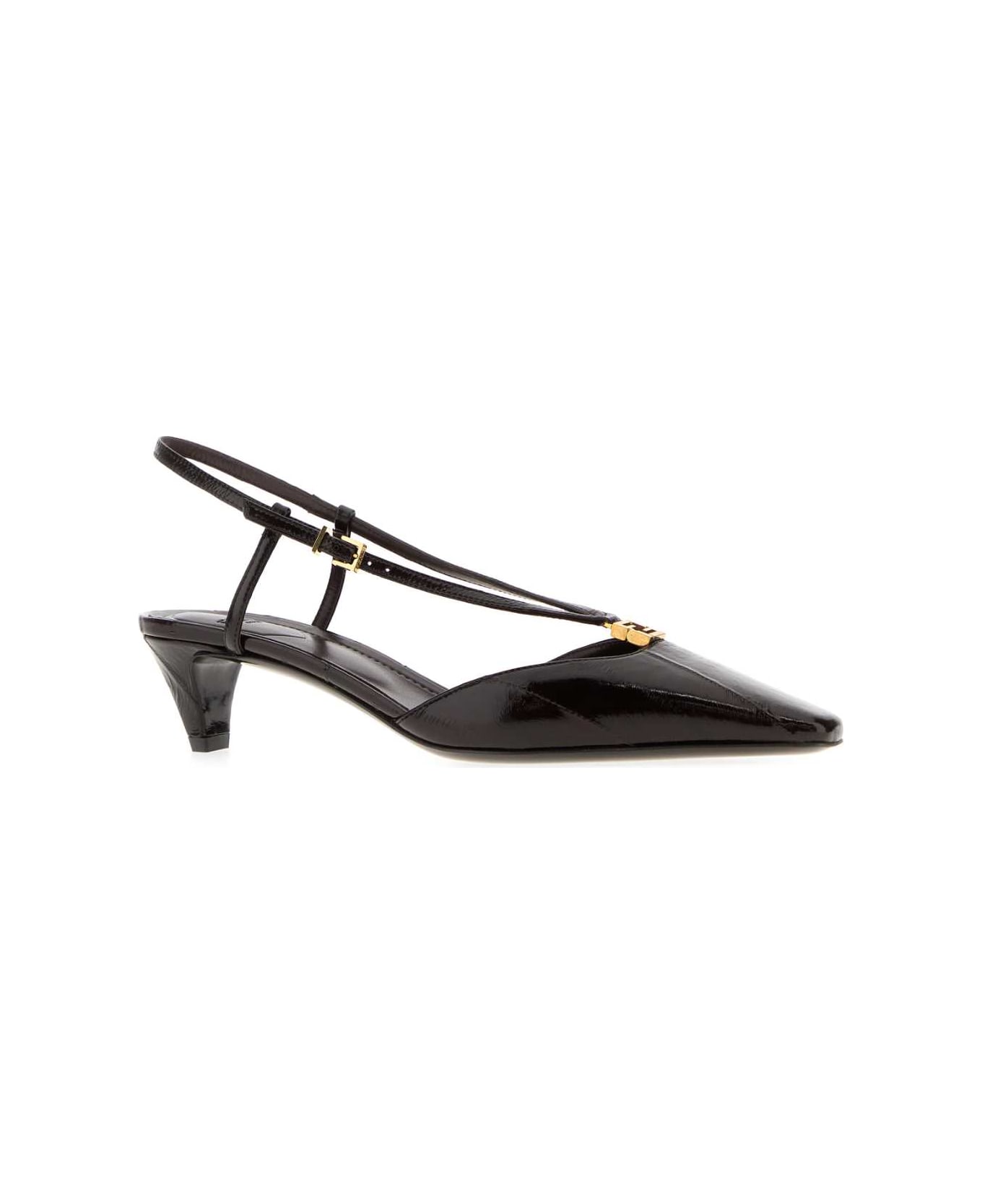 Fendi Dark Brown Leather Fendi Ffold Pumps - BROWN ハイヒール