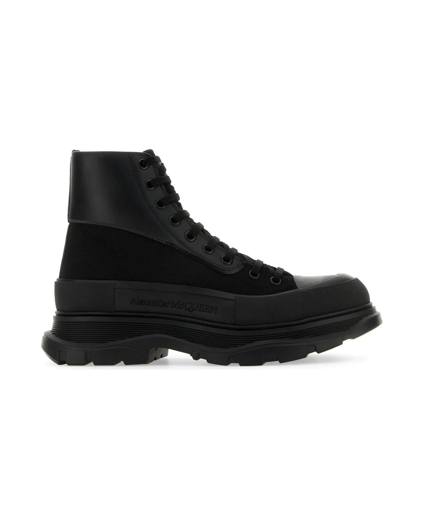 Alexander McQueen Black Canvas And Leather Boxer Ankle Boots - BLACKOF.WHITESILVE