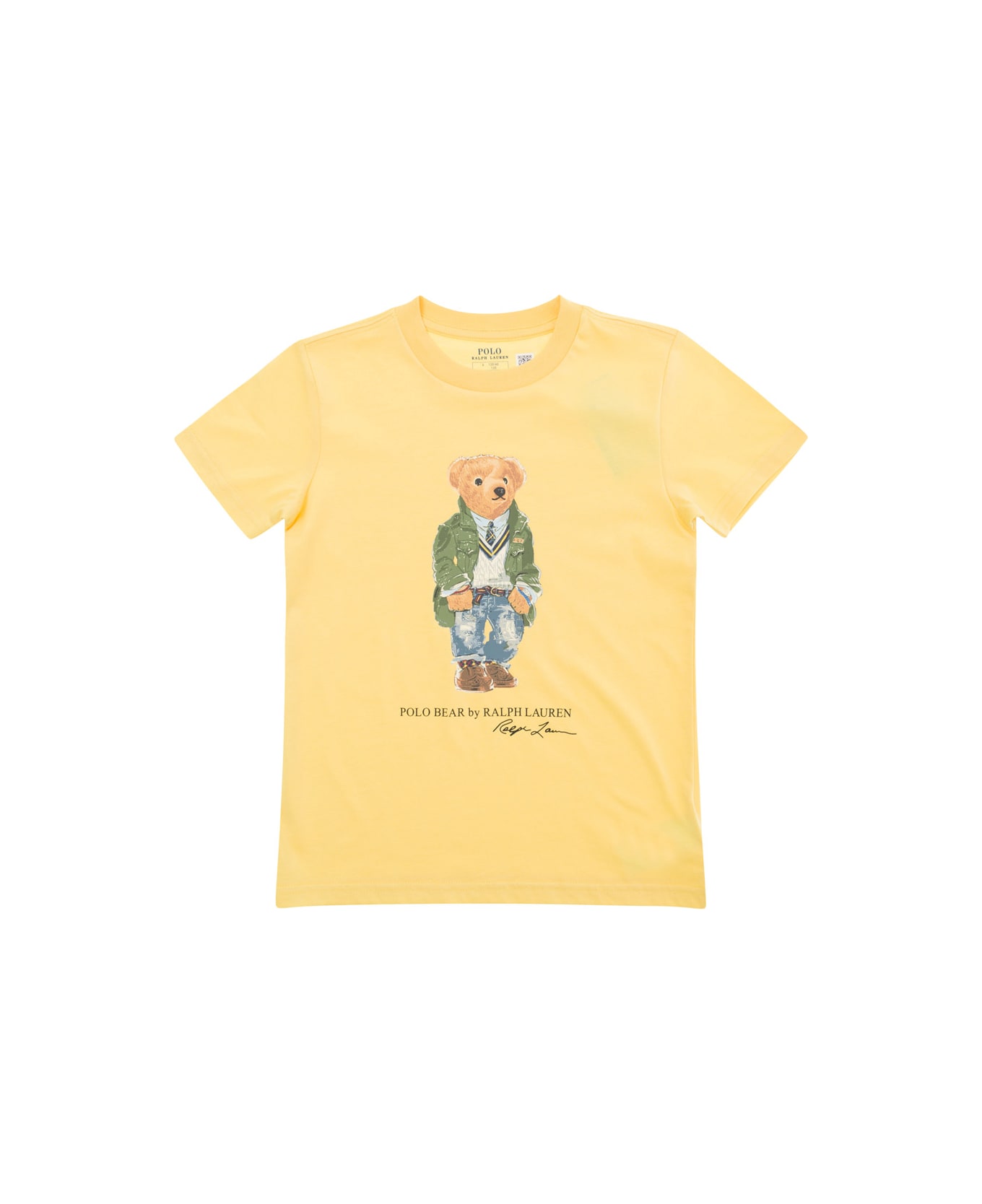 Ralph Lauren Yellow Crew Neck T-shirt With Front Bear Print In Cotton Boy - Giallo