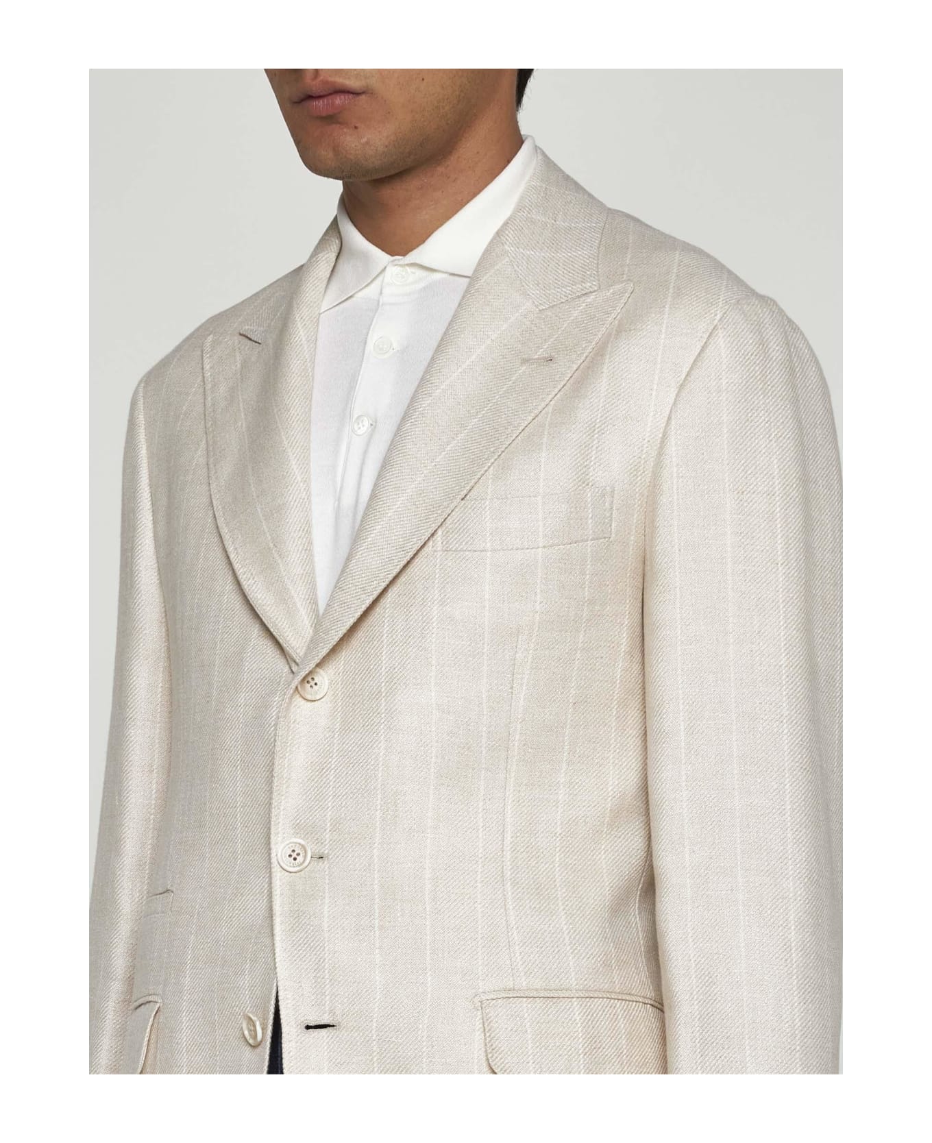 Brunello Cucinelli Pinstriped Linen-blend Single-breasted Blazer - Beige ブレザー