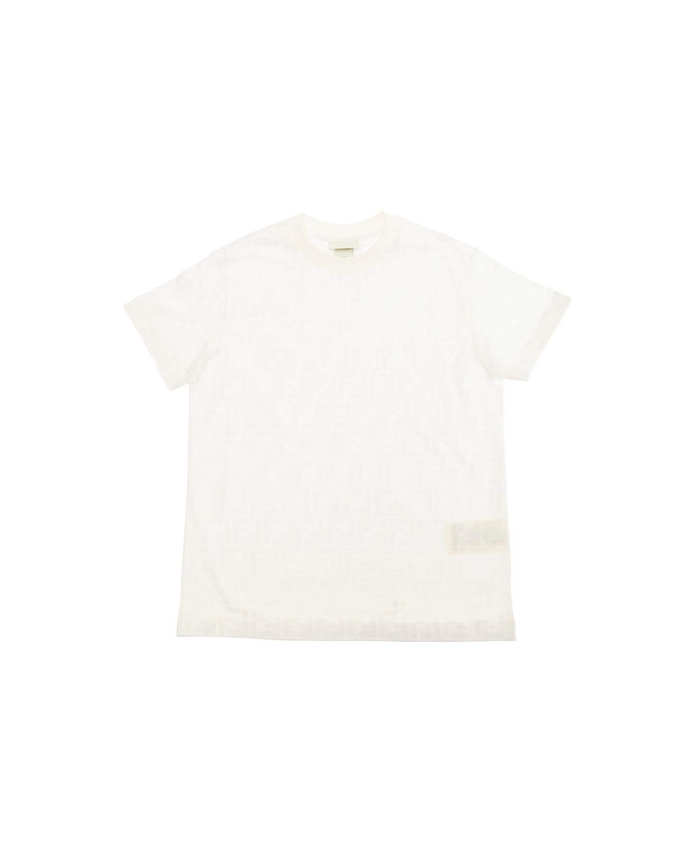 Fendi White T-shirt With Tone-on-tone All-over Ff Motif In Cotton Boy - White