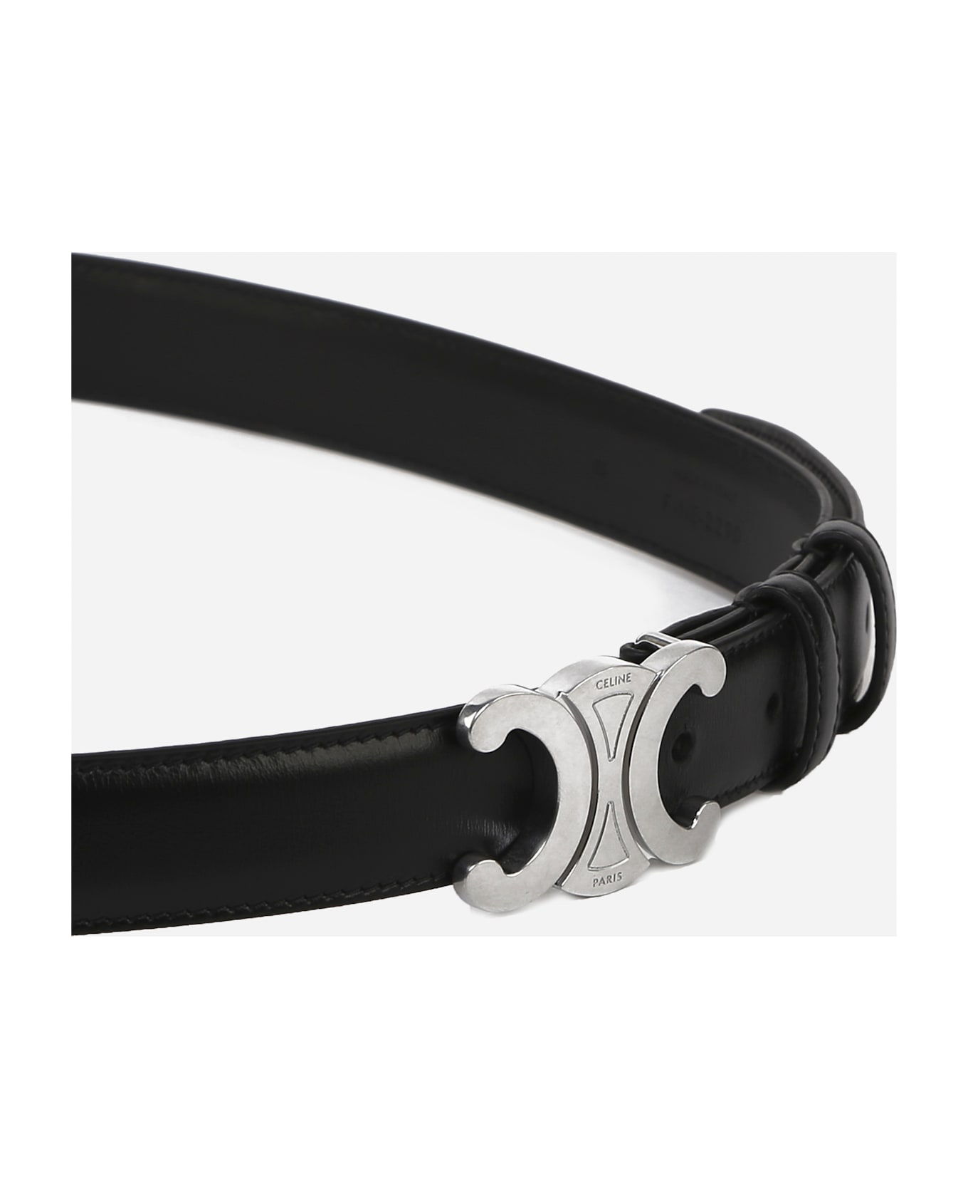 Celine Triomphe Medium Leather Taurillon Belt - Black