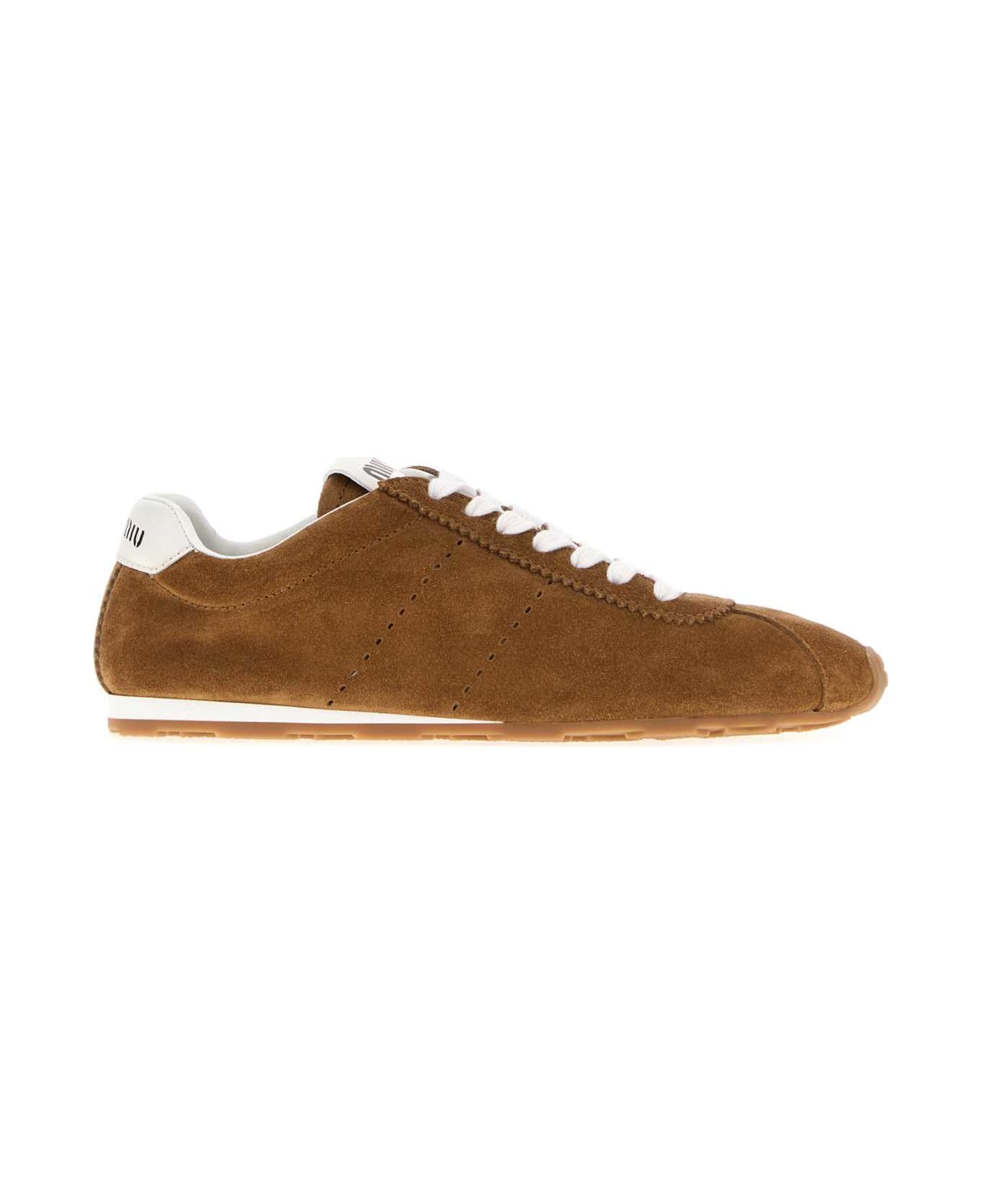 Miu Miu Camel Suede Plume Sneakers - CANNELLA