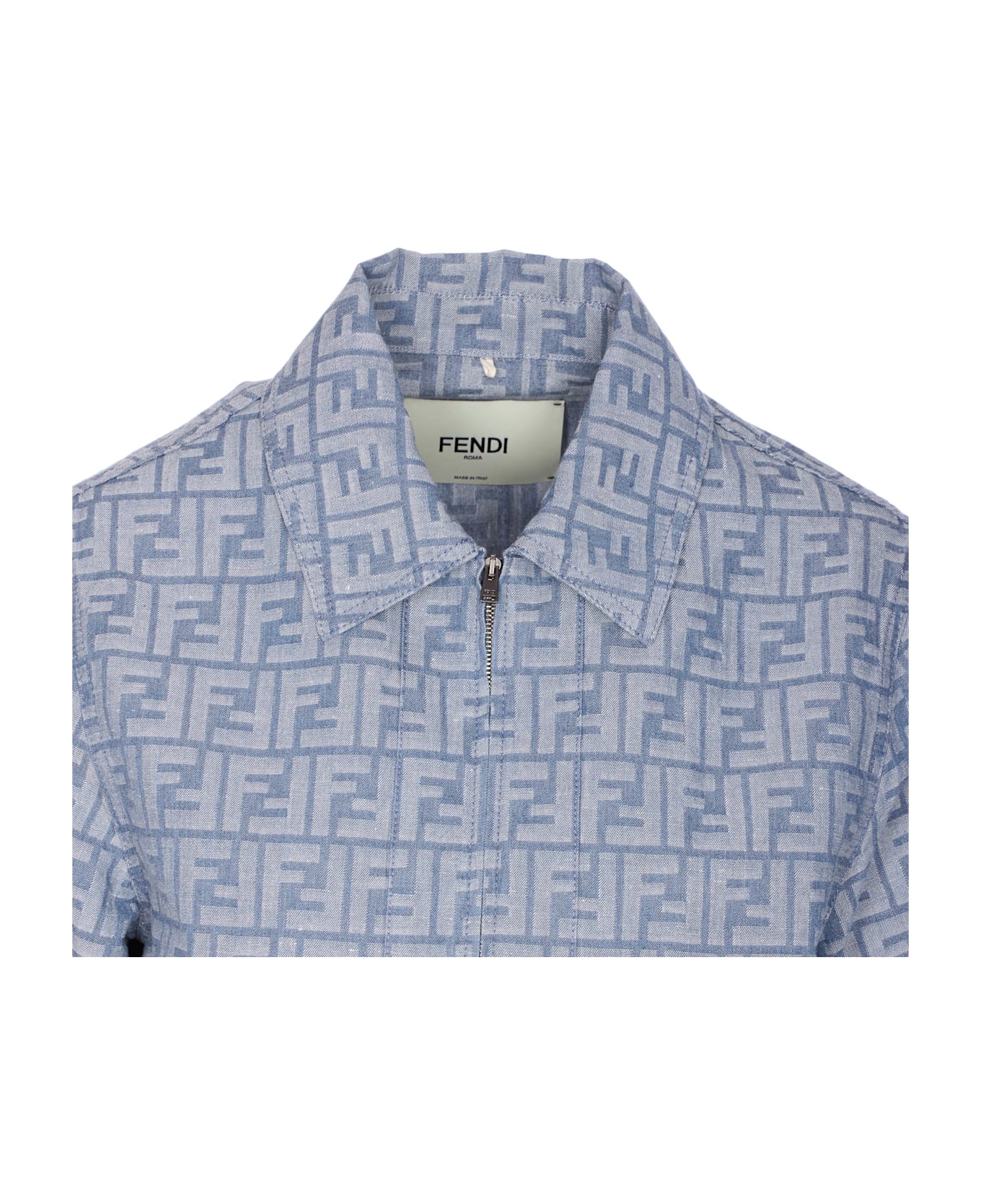 Fendi Ff Logo Denim Shirt - Blue