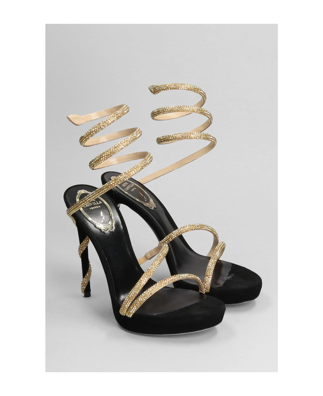 René Caovilla Margot Sandals In Black Leather - black