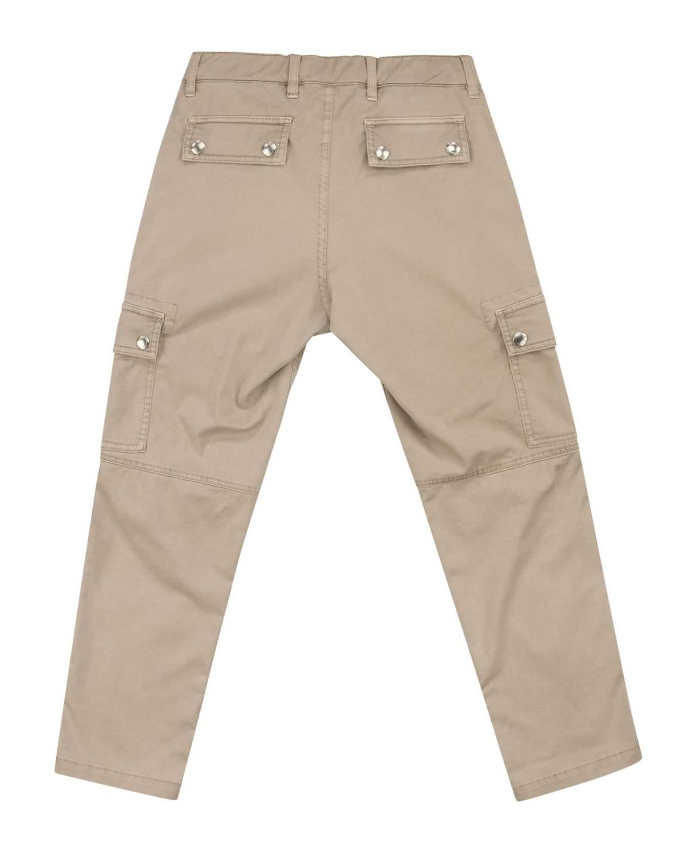 Brunello Cucinelli American Pima Comfort Garment Dyed Cotton Gabardine Trousers With Cargo Pockets - Beige