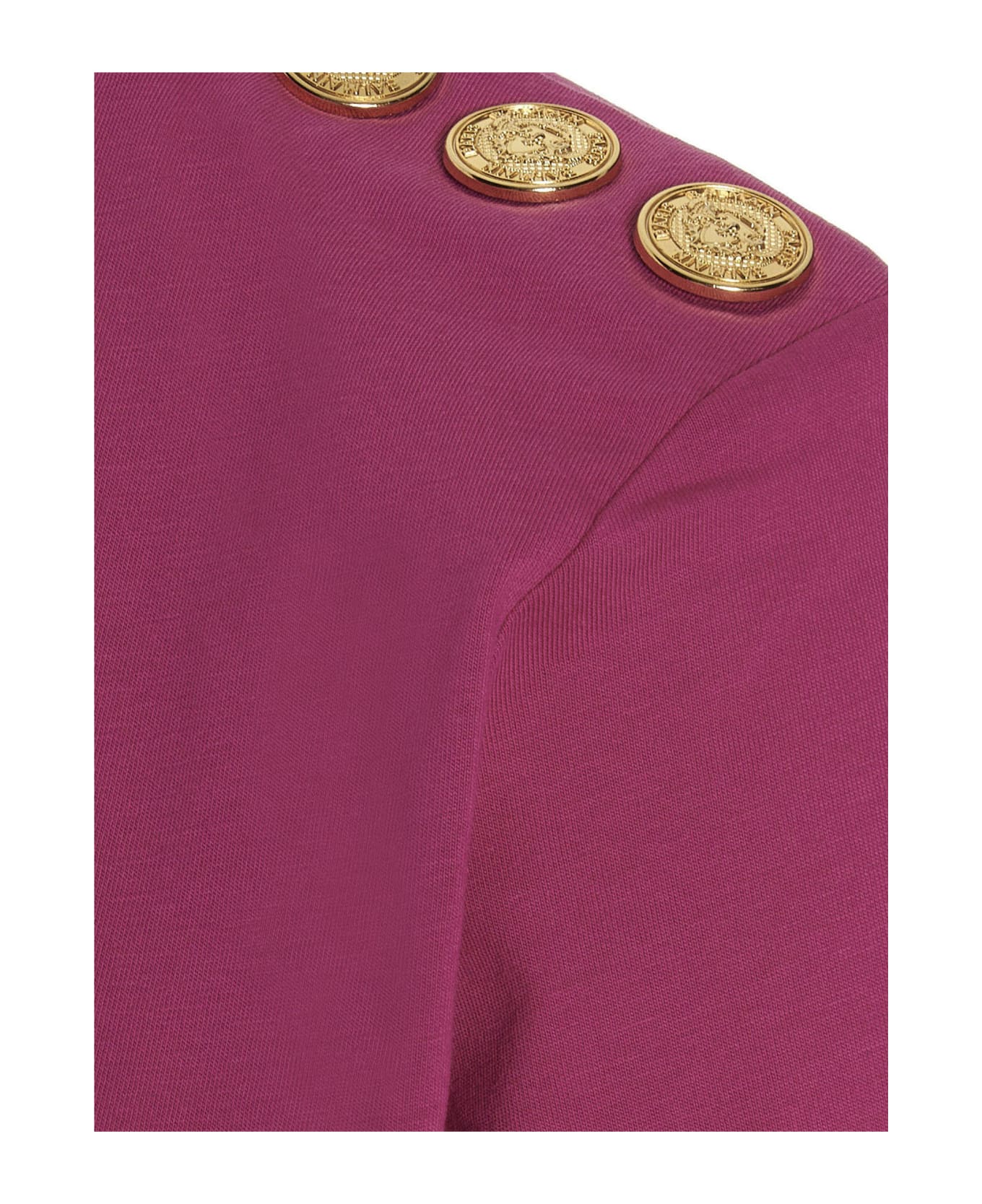 Balmain Gold Button T-shirt - Fuchsia