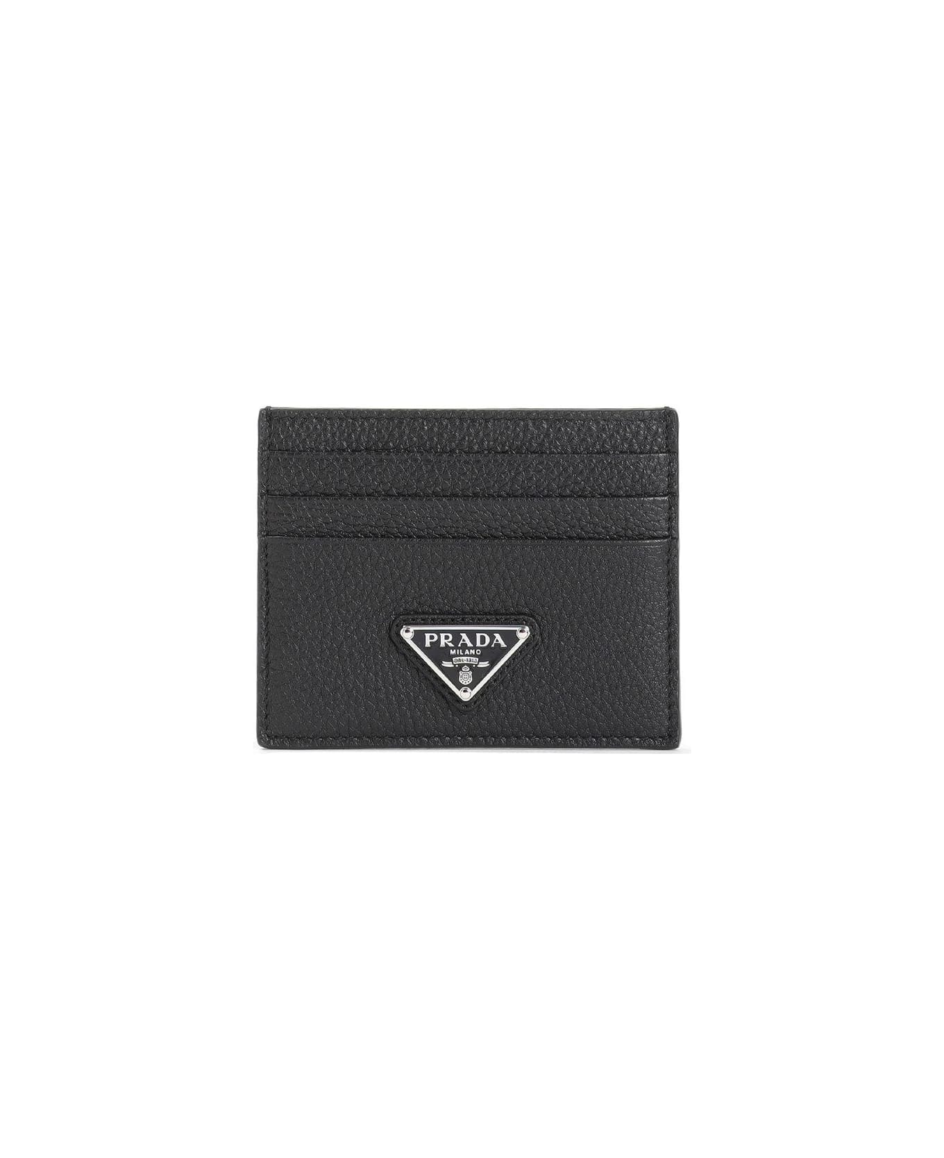 Prada Logo Plaque Open Top Cardholder - Black