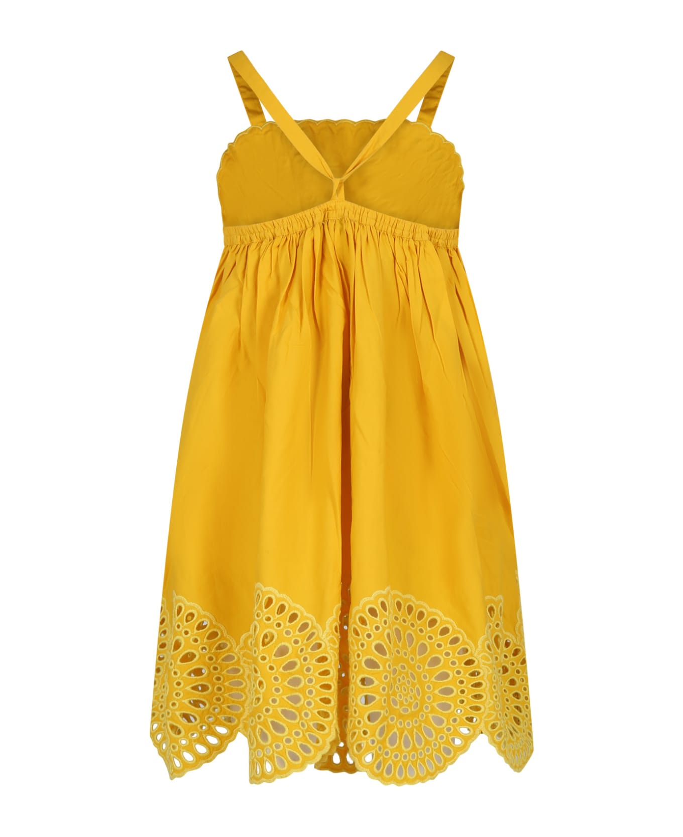 Stella McCartney Kids Yellow Dress For Girl With Broderie - Yellow