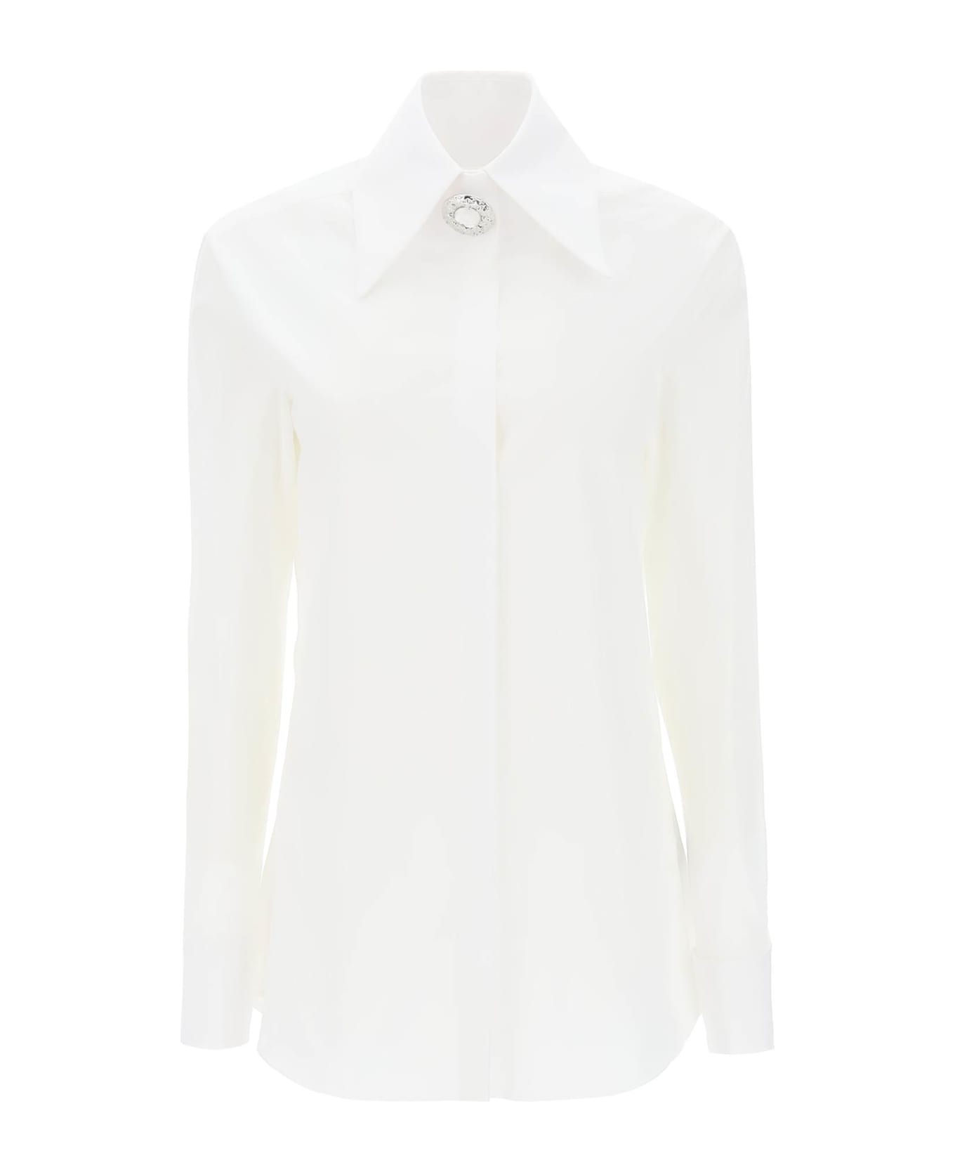 Balmain Poplin Shirt With Jewel Button - White