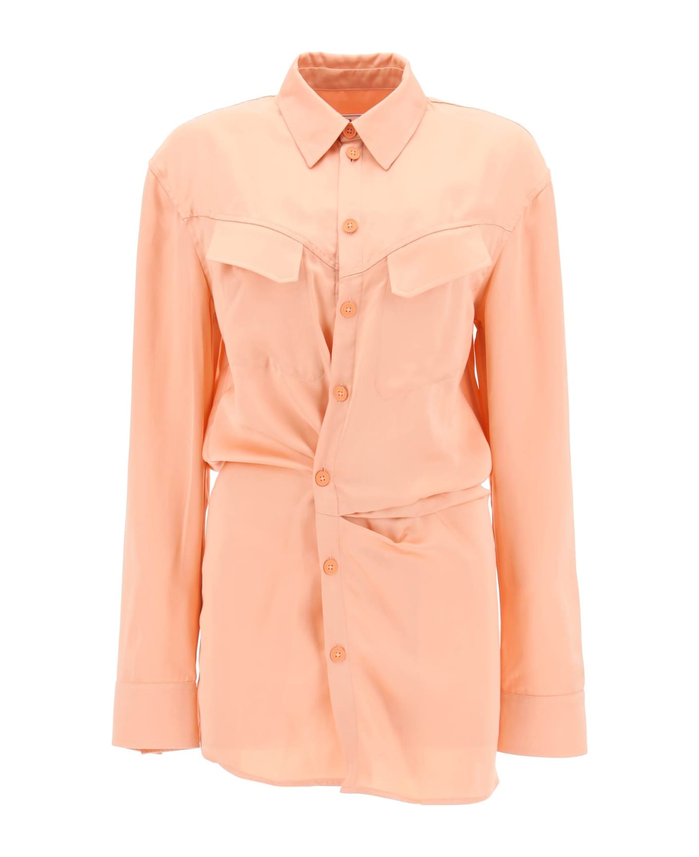 Off-White Satin Mini Shirt Dress - Salmon Pink