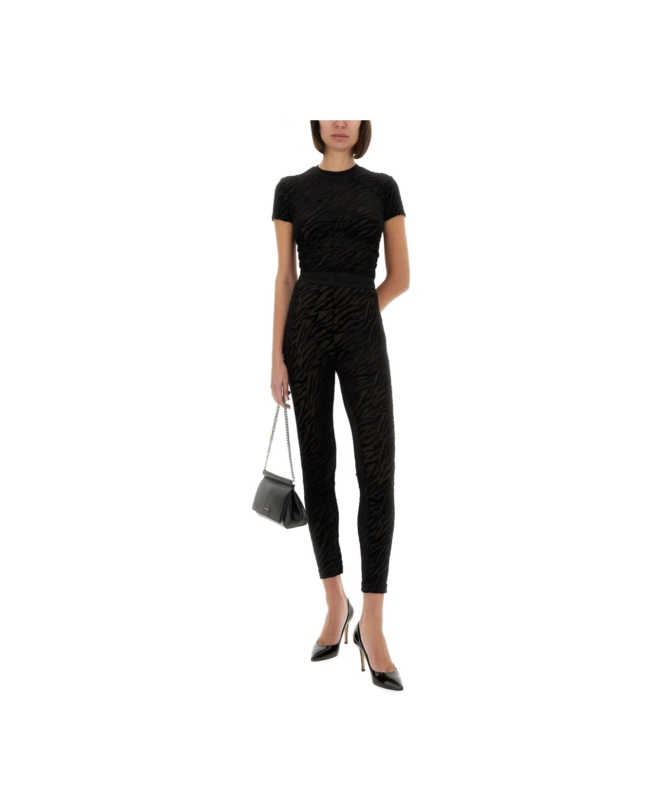 Versace Jeans Couture Zebra Devoré Leggings - BLACK
