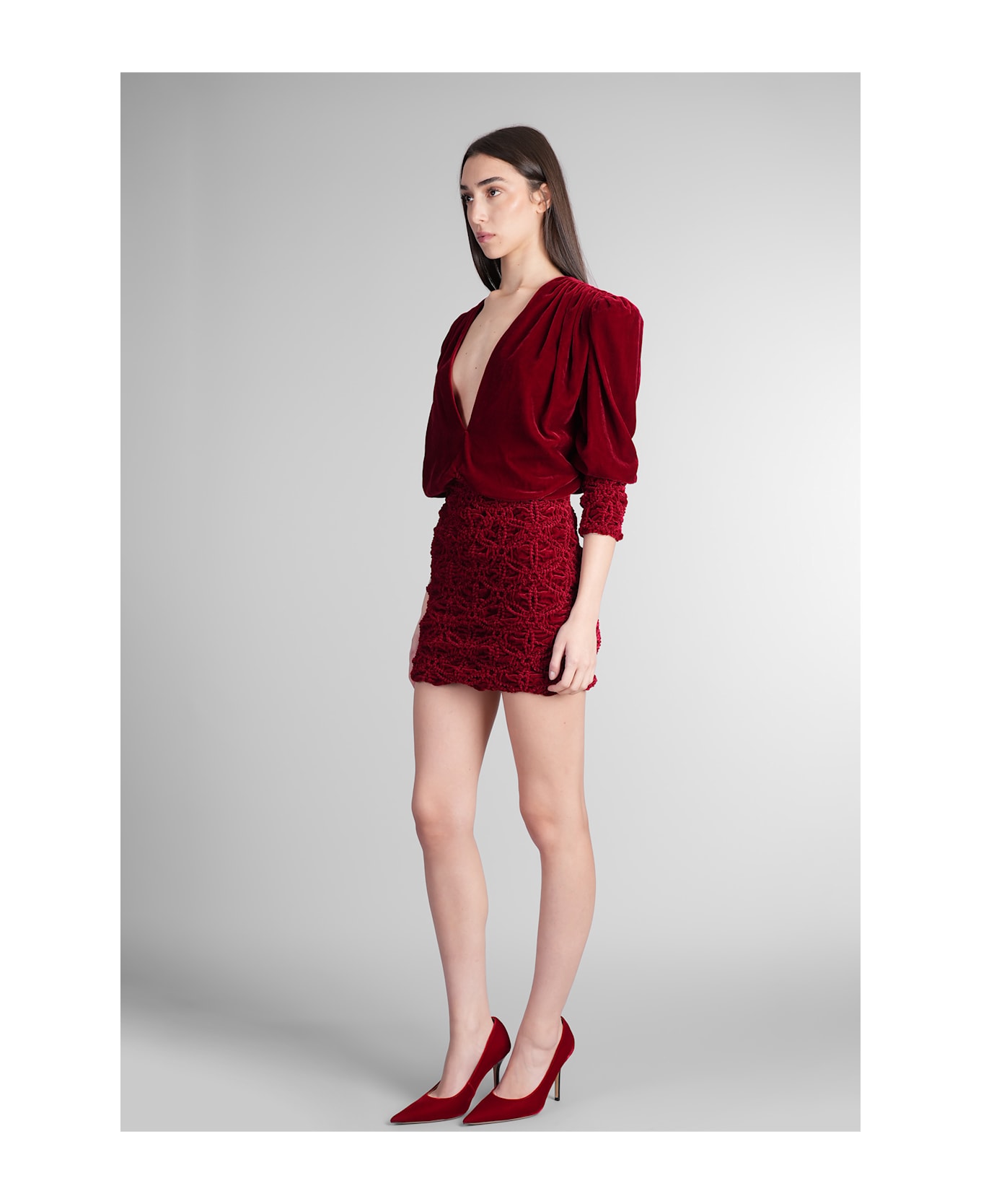 Costarellos Clementia Dress In Red Velvet - red