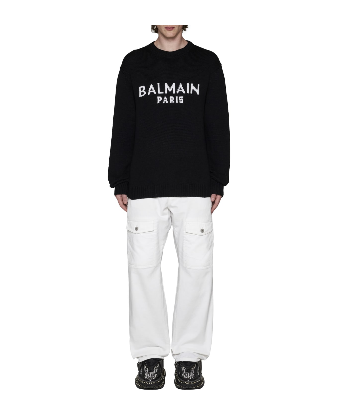 Balmain Jacquard Logo Sweater - Noir/blanc