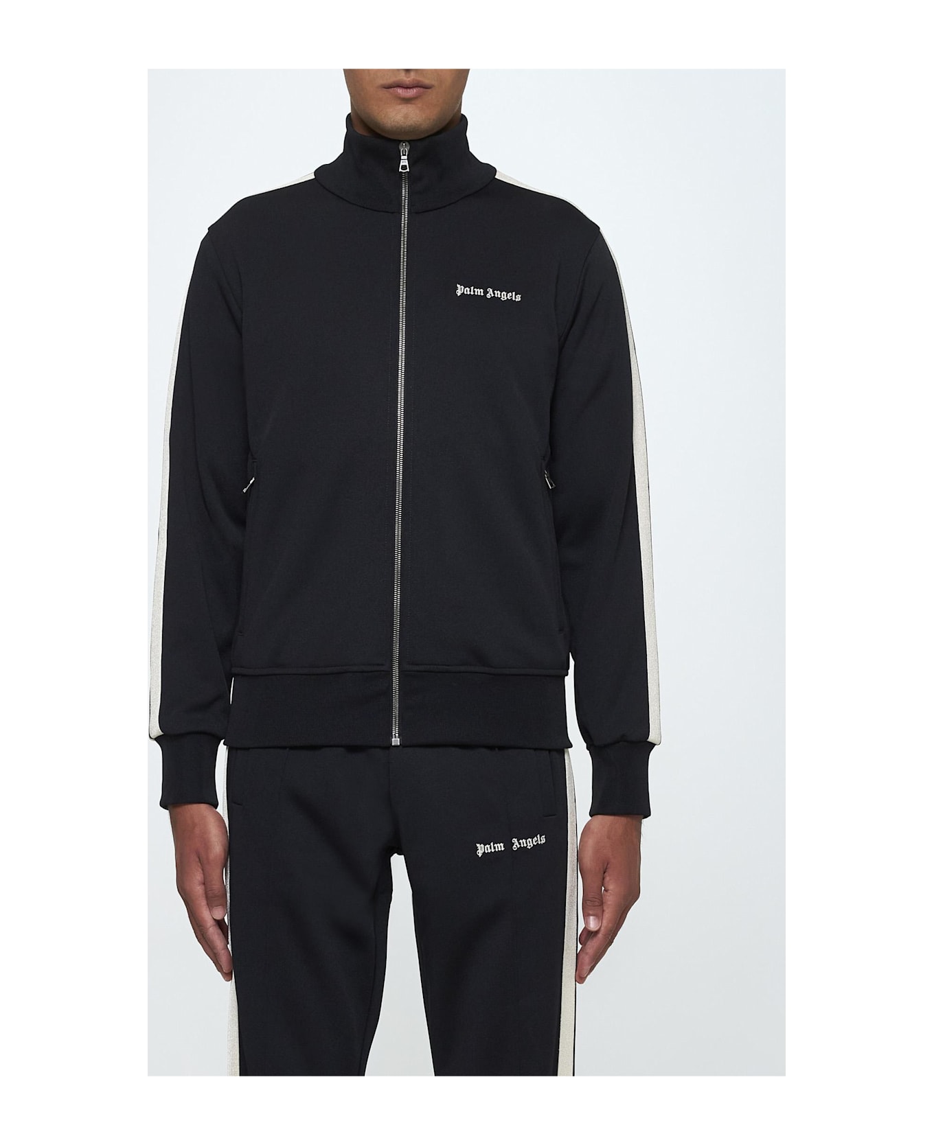 Palm Angels Jersey Zip-up Track Jacket - BLACK OFF WHITE