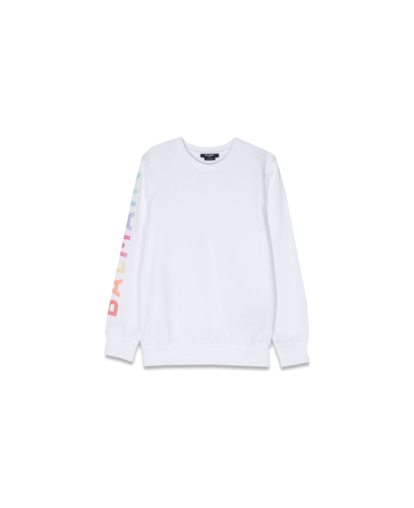 Balmain Sweatshirt Crewneck Logo On Sleeve - WHITE