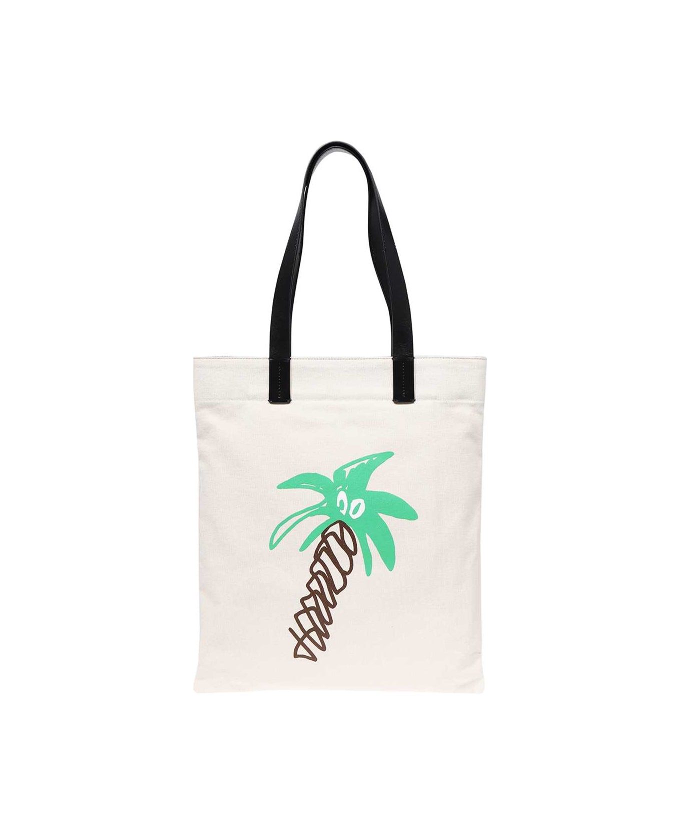 Palm Angels Cotton Canvas Shopping Bag - Ivory