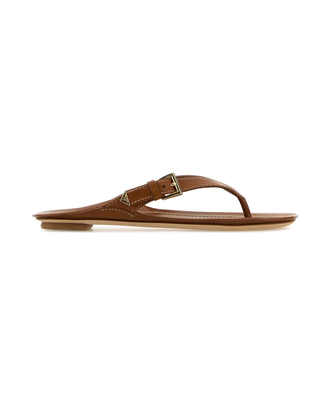 Prada Caramel Leather Thong Slippers - CUOIO フラットシューズ