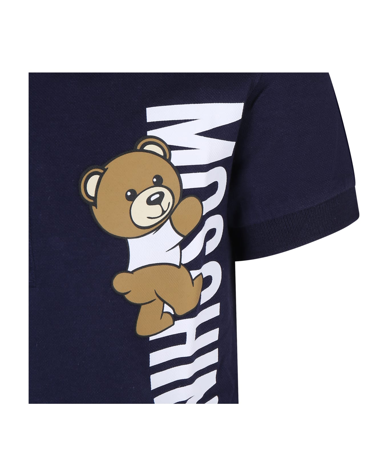 Moschino Blue Polo Shirt For Boy With Teddy Bear And Logo - Blue