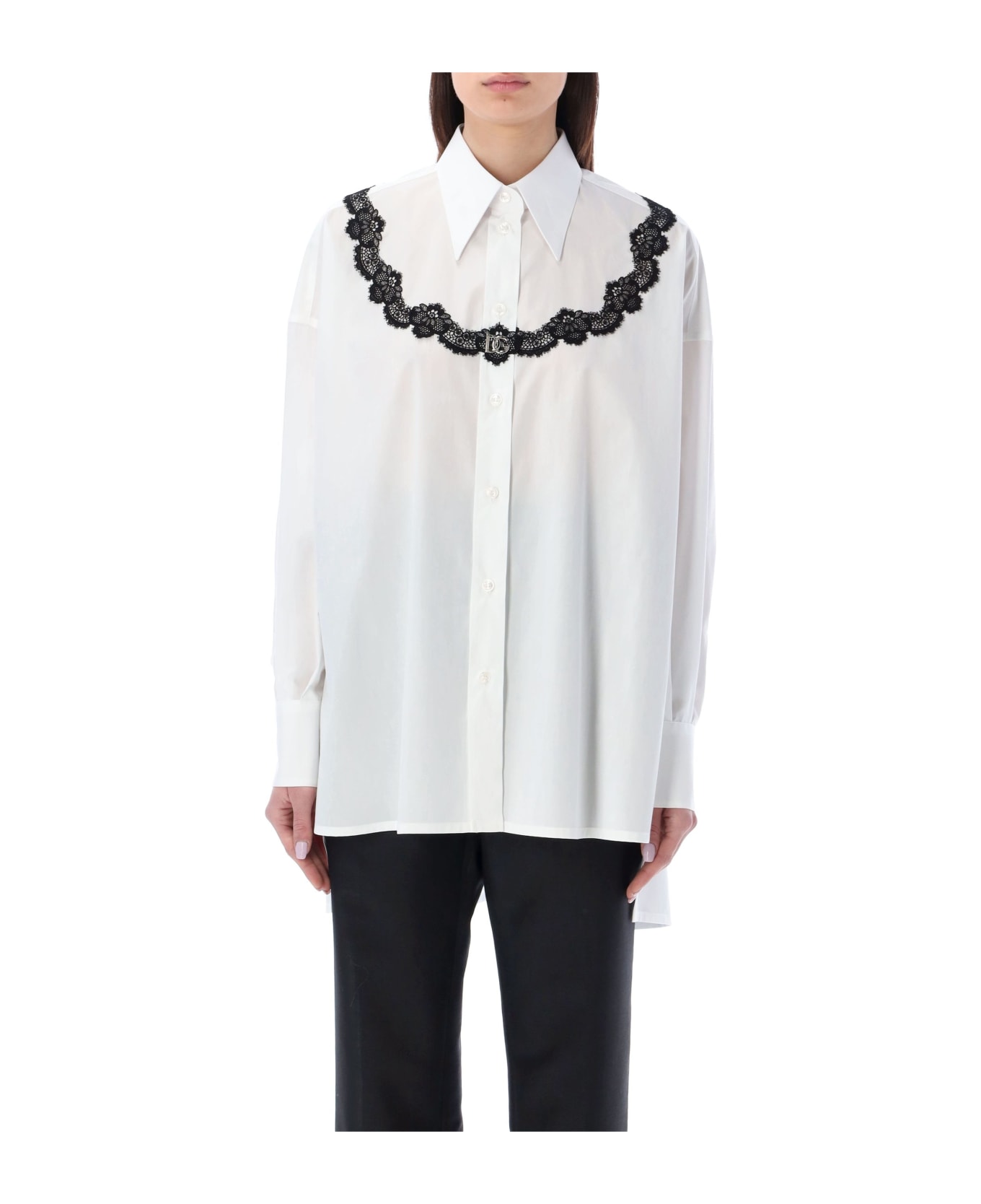 Dolce & Gabbana Lace Insert Oversized Poplin Shirt - WHITE