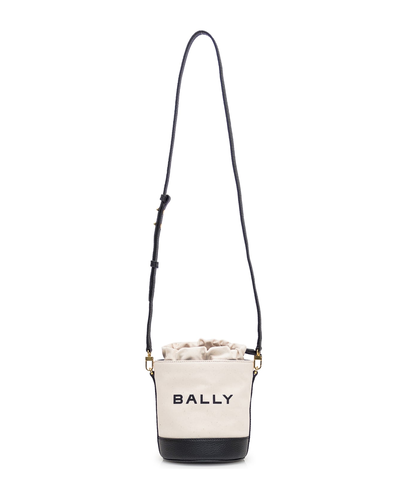 Bally Bar Mini Bucket Bag - NATURAL/BLACK+ORO