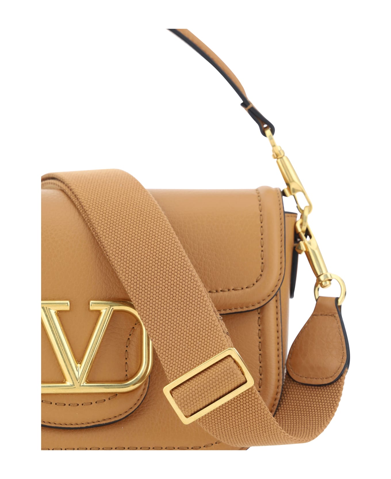 Valentino Garavani Camel Leather Alltime Shoulder Bag - Almond Beige