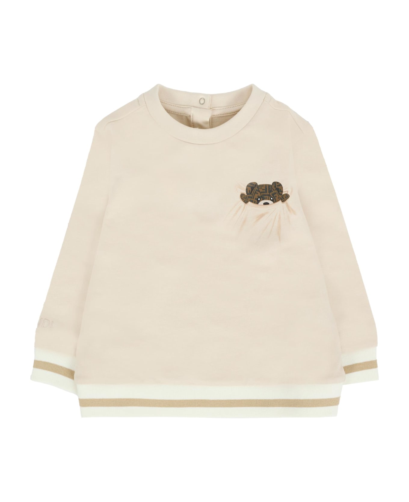 Fendi Beige Sweatshirt For Babykids With Teddy Bear - Beige