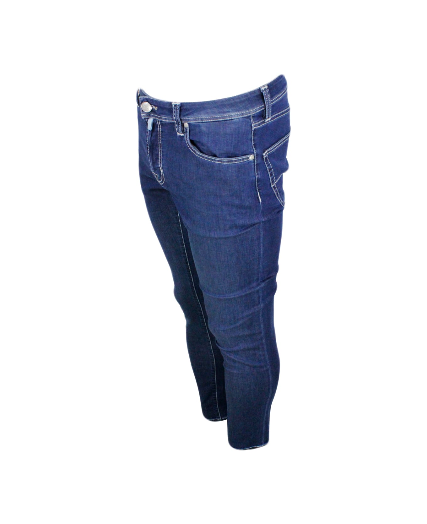 Sartoria Tramarossa Leonardo Zip Trousers In 5-pocket Super Stretch Selvedge Denim With Tone-on-tone Tailored Stitching And Suede Tab And Zip Closure - Denim