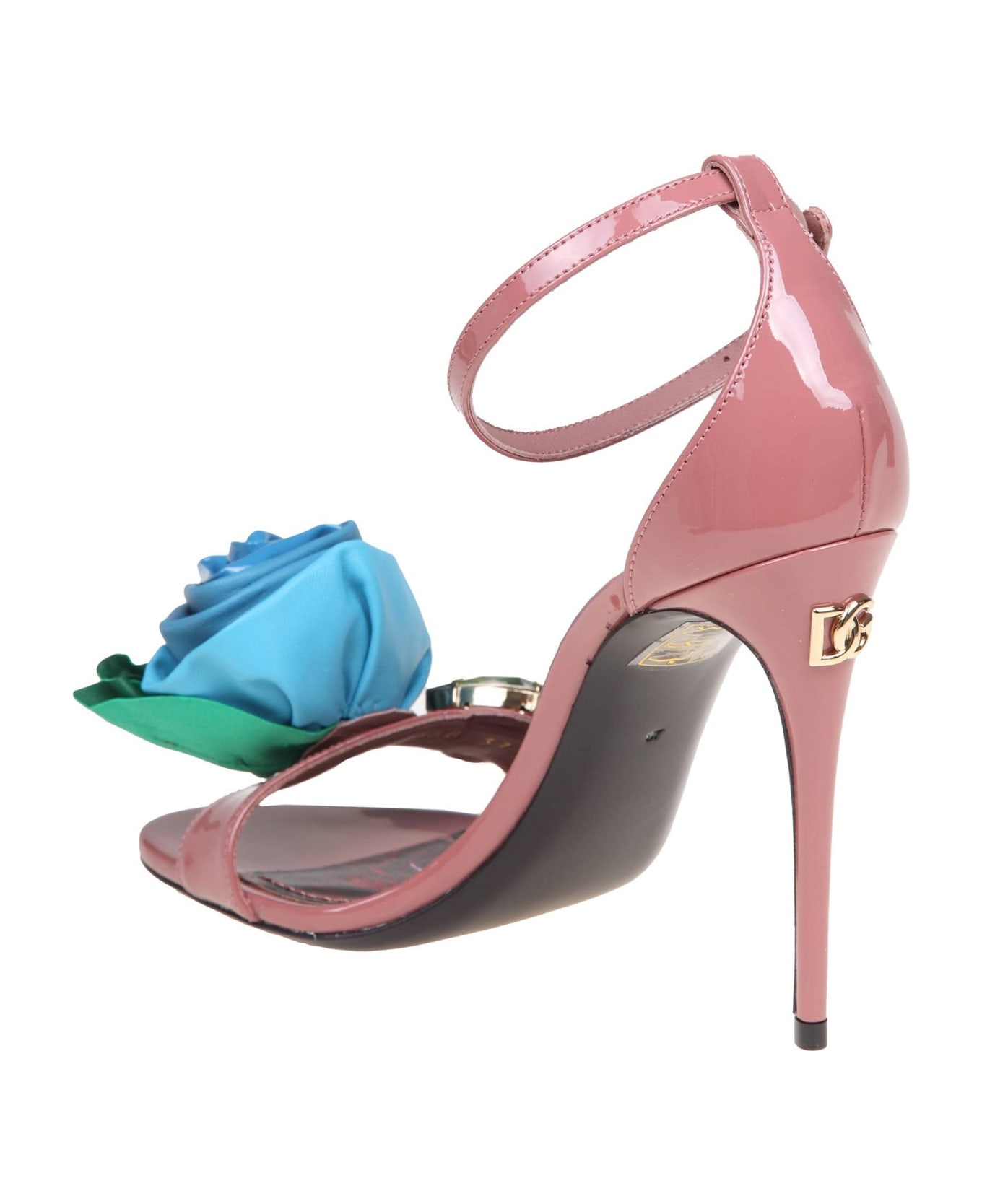 Dolce & Gabbana Kiera Patent Sandal With Applied Flower - PINK