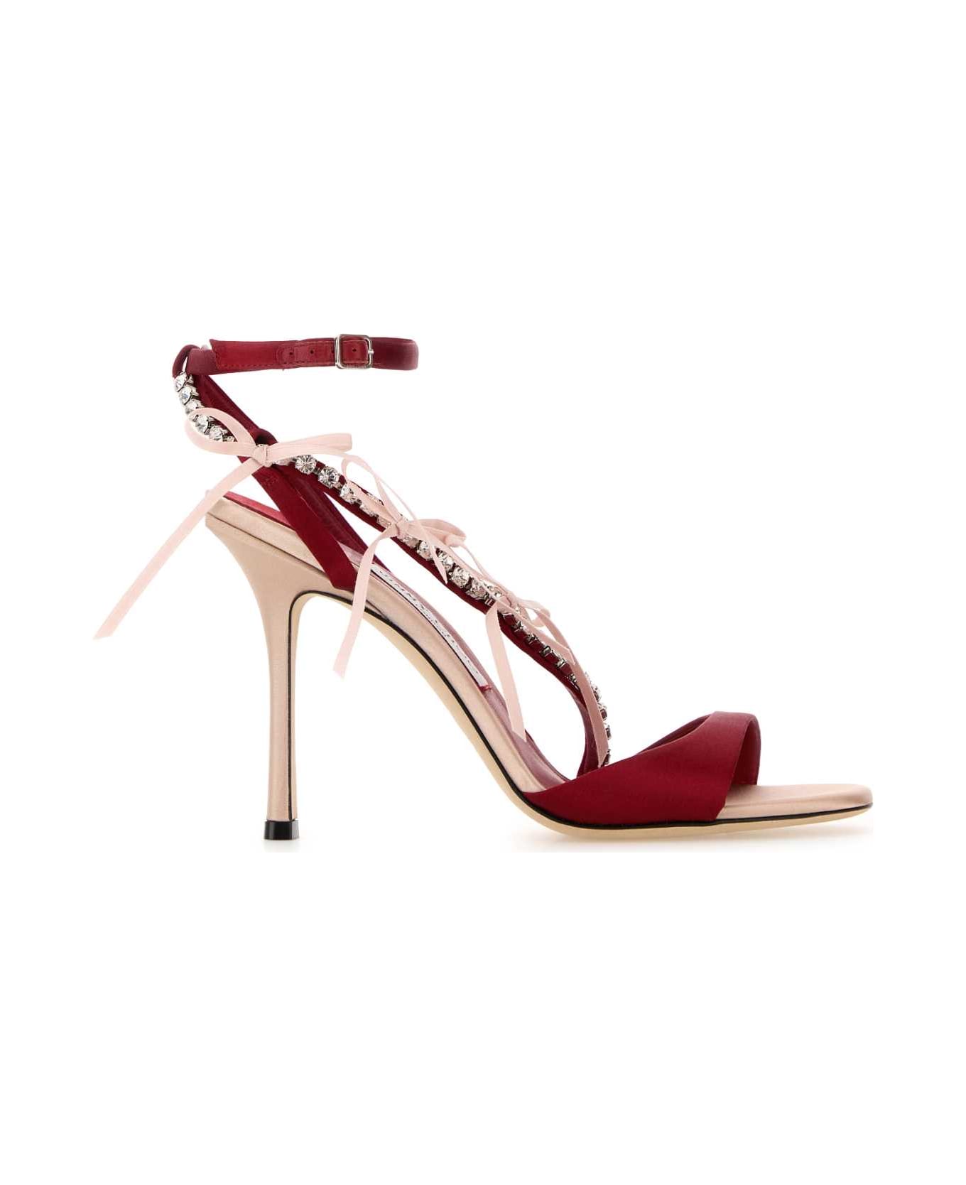Jimmy Choo Red Satin Lula 100 Sandals - MACARONRUBYRED