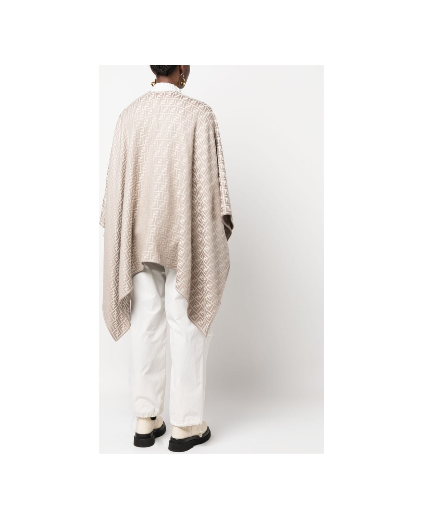 Fendi Ff Wool And Silk Poncho - Gray