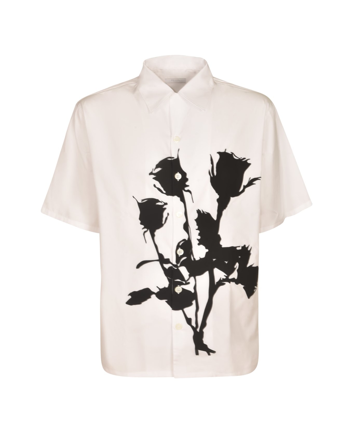 Prada Rose-appliqué Short-sleeved Shirt - Bianco+nero