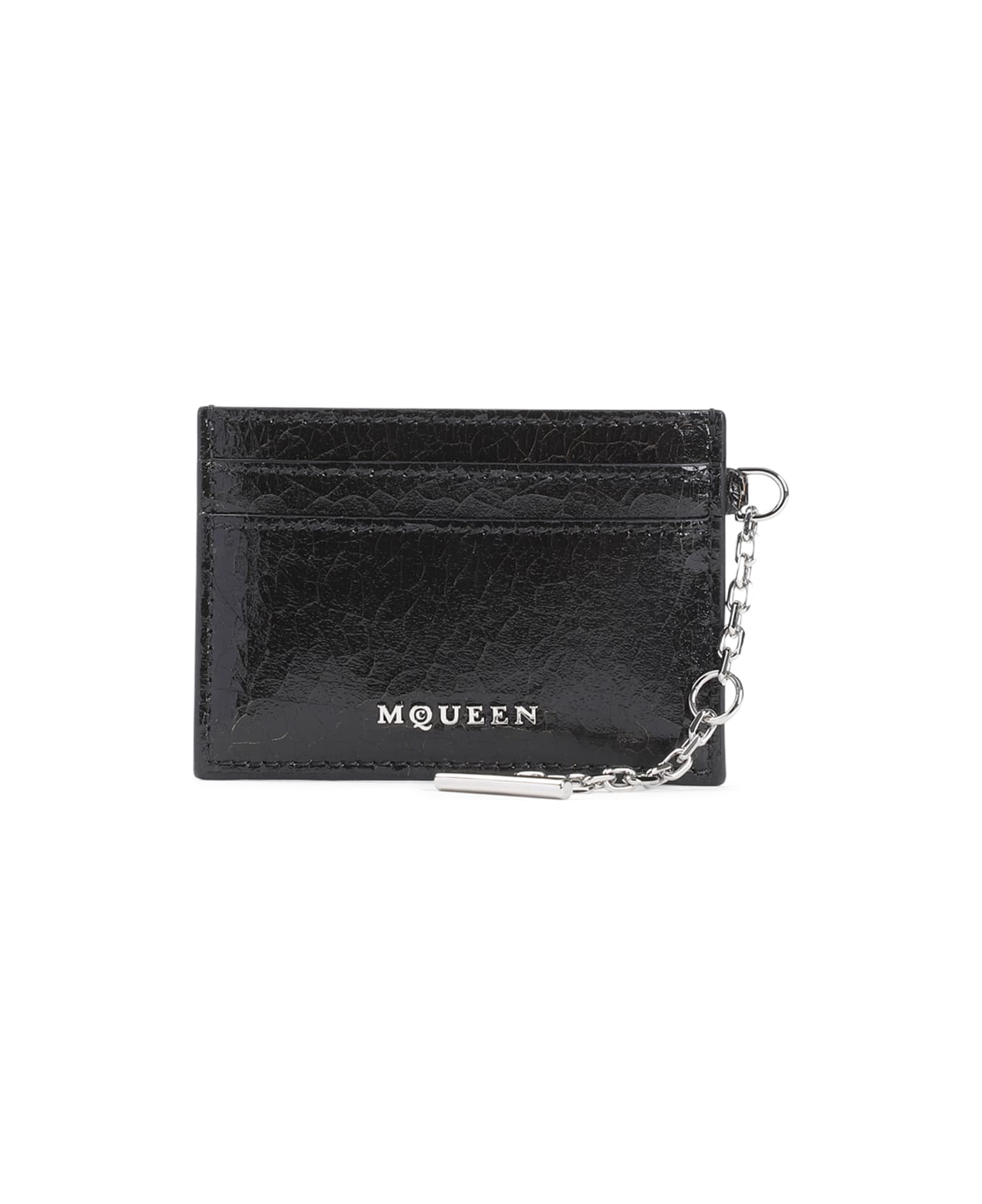 Alexander McQueen Black Leather Card Holder - Black Caramel Silver