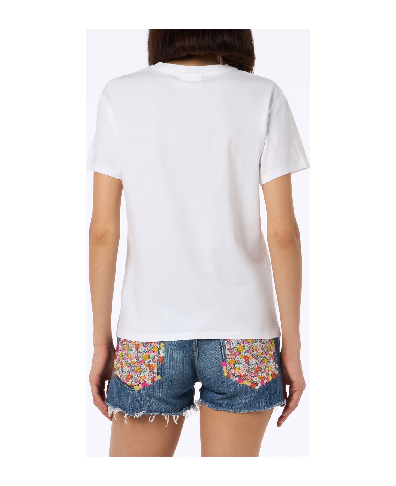 MC2 Saint Barth Woman White Cotton Jersey Crewneck T-shirt Emilie With Bollicine Queen Embroidery - WHITE