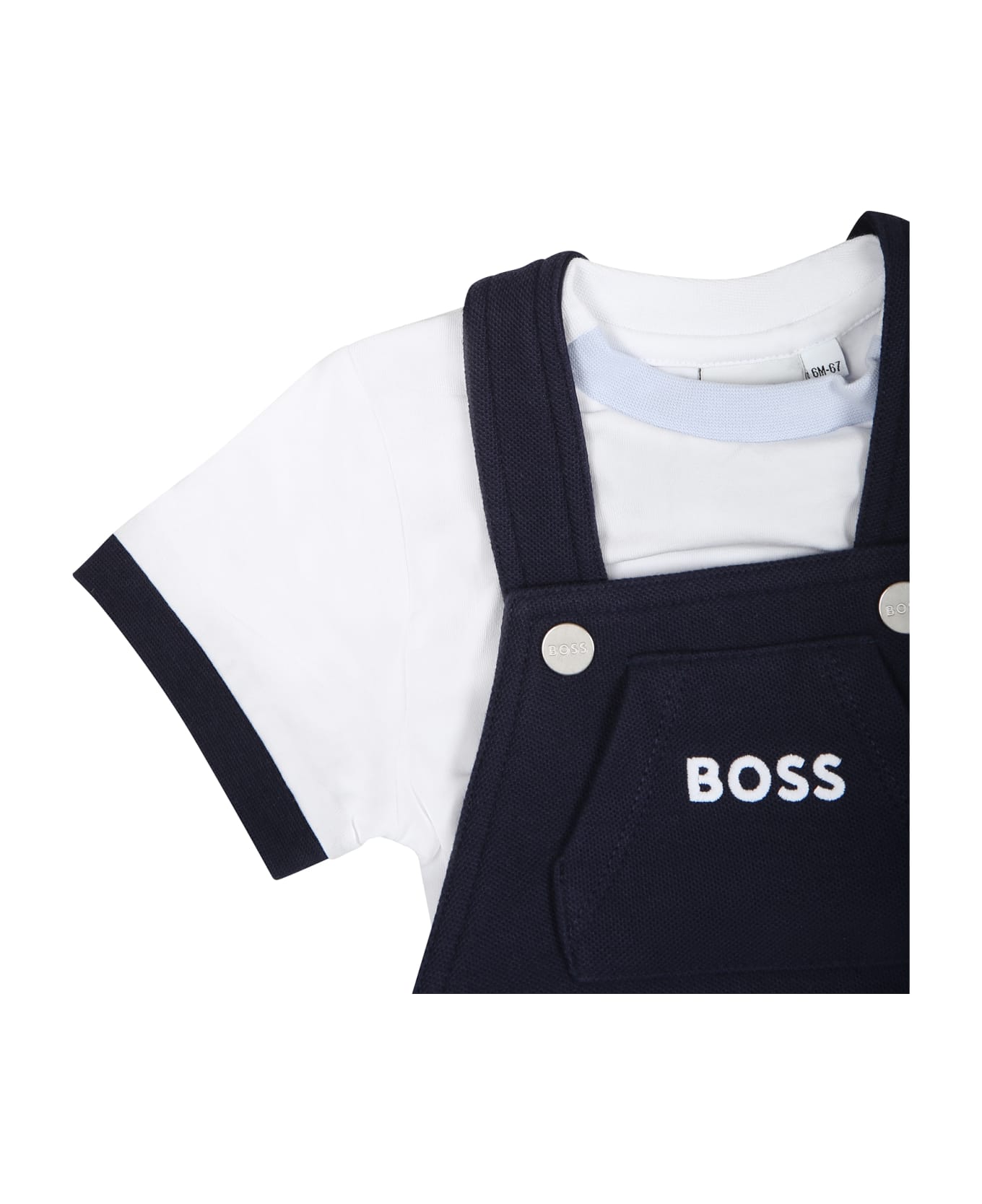 Hugo Boss Blue Dungarees For Baby Boy With Logo - Blue コート＆ジャケット
