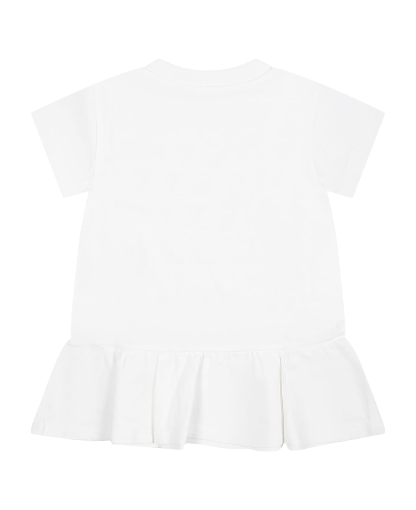 Moschino White Dress For Baby Girl With Logo And Animals - White