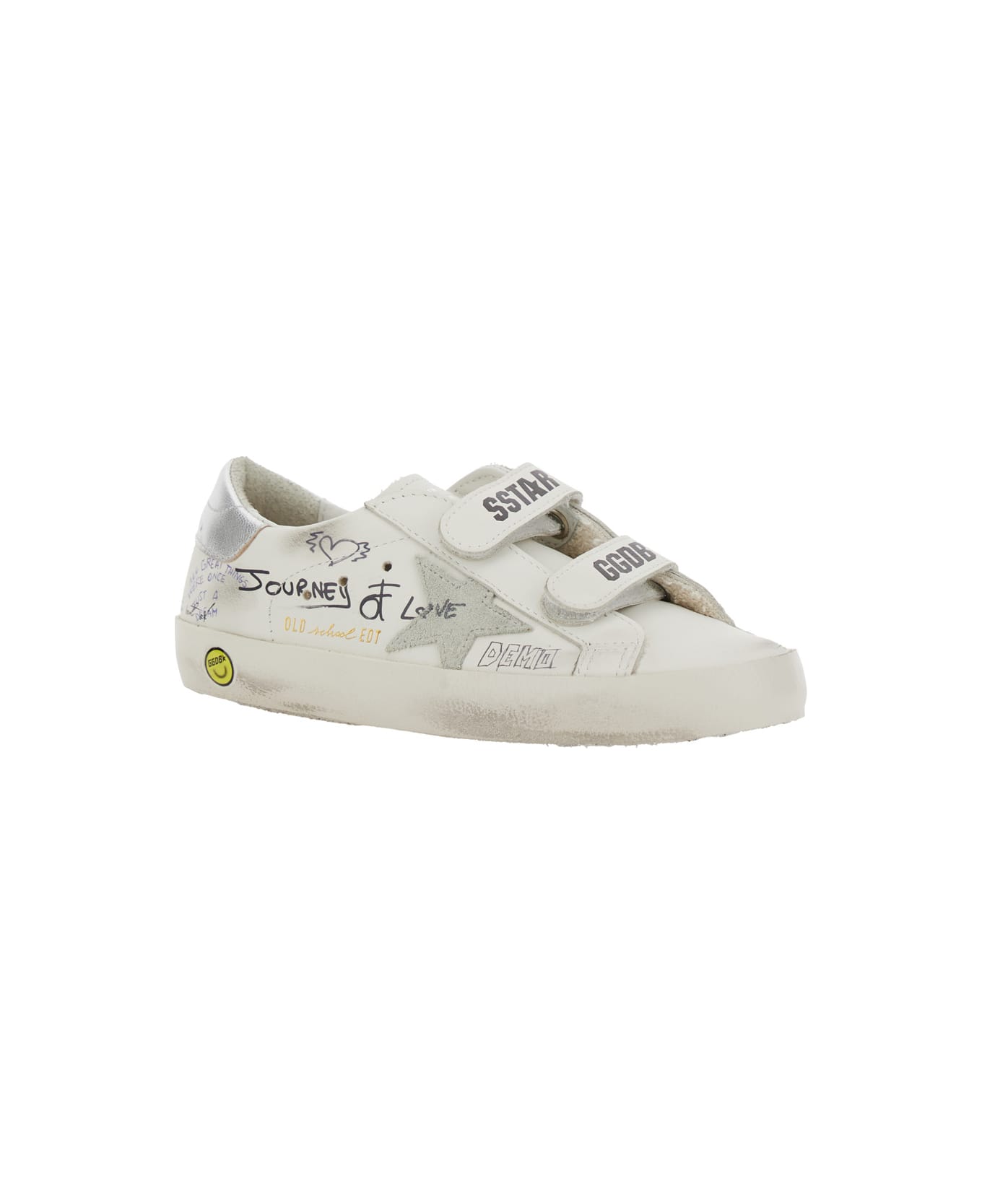 Golden Goose 'old School' White Low-top Sneaker With All-over Writings In Leather For Girls - White