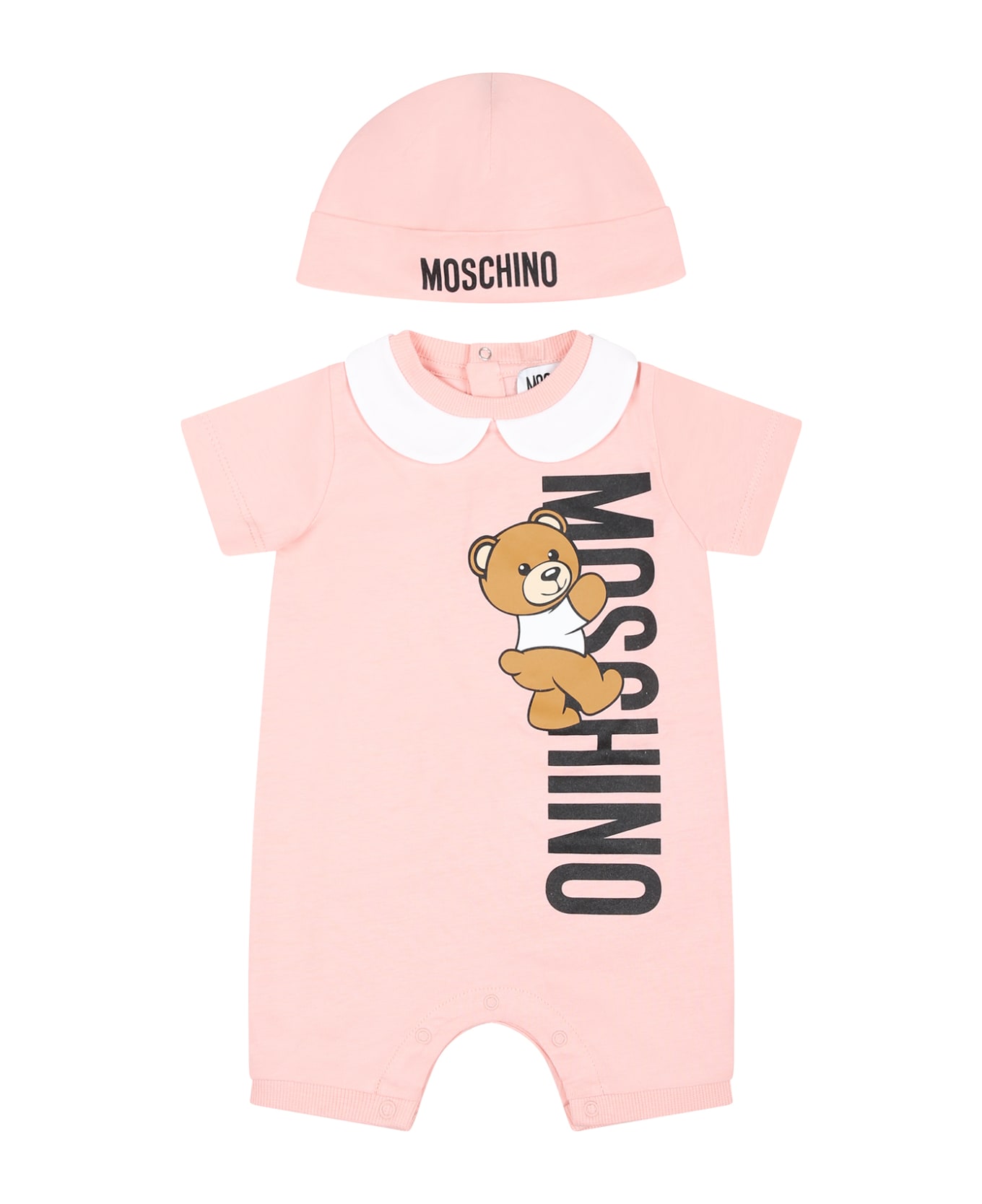 Moschino Pink Set For Baby Girl With Teddy Bear And Logo - Pink