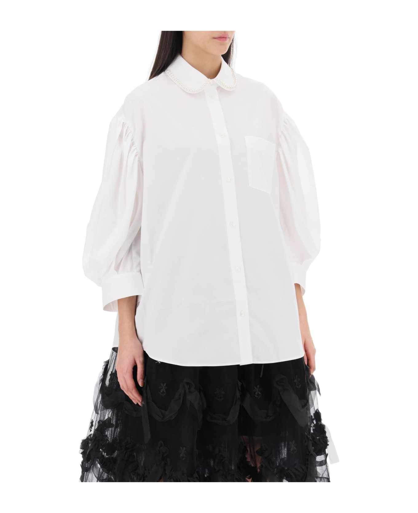 Simone Rocha Puff Sleeve Shirt With Embellishment - WHITE PEARL (White)