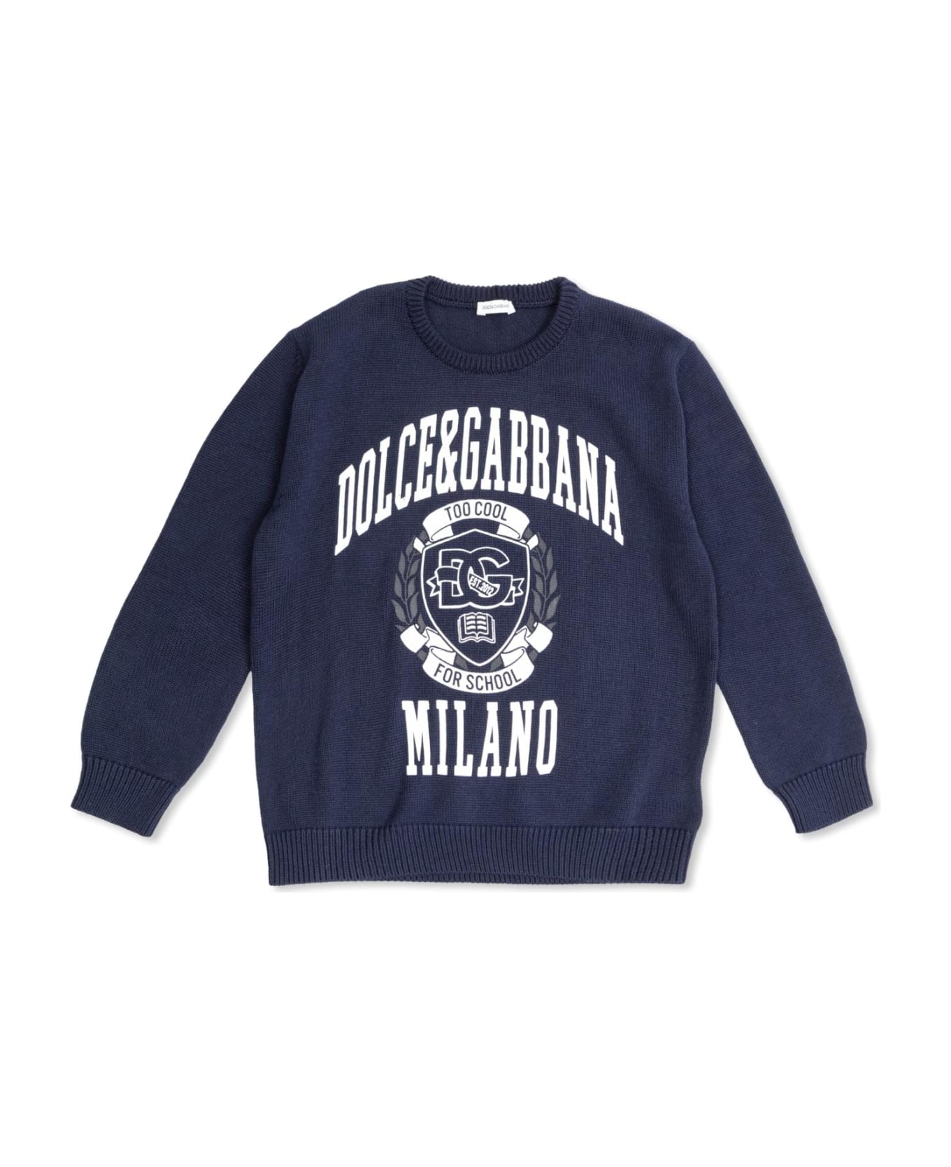 Dolce & Gabbana Kids Sweater With Printed Logo - Blu Scurissimo