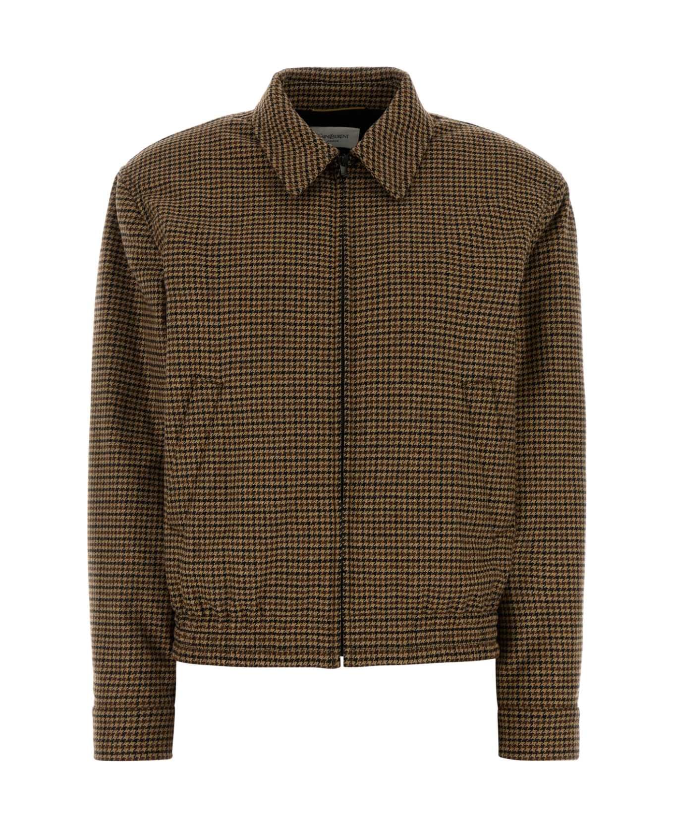 Saint Laurent Embroidered Wool Blend Jacket - BEIGE/MARRON/NOIR
