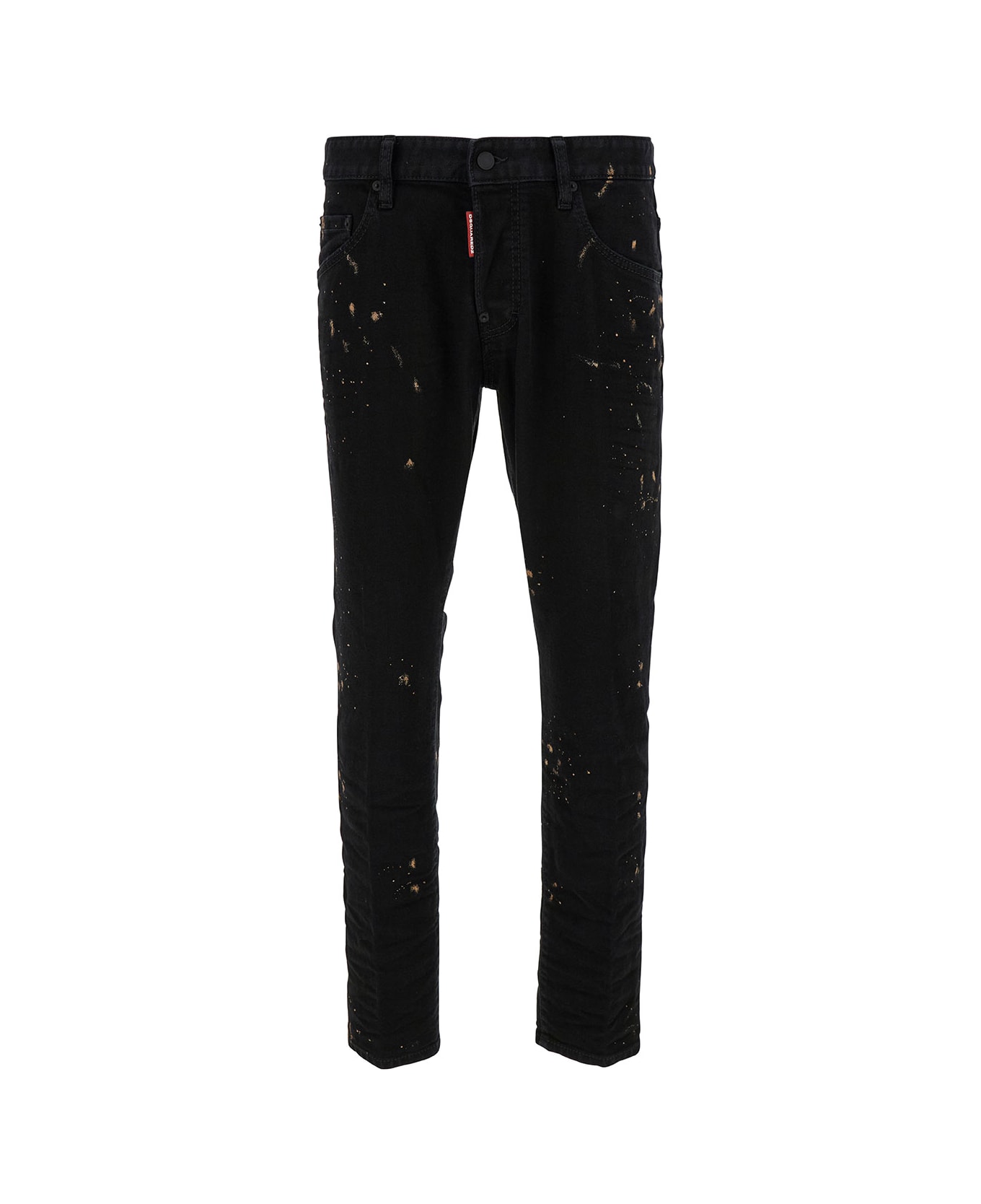 Dsquared2 'skater' Black Five-pocket Jeans With Paint Stains In Stretch Cotton Denim Man - Black